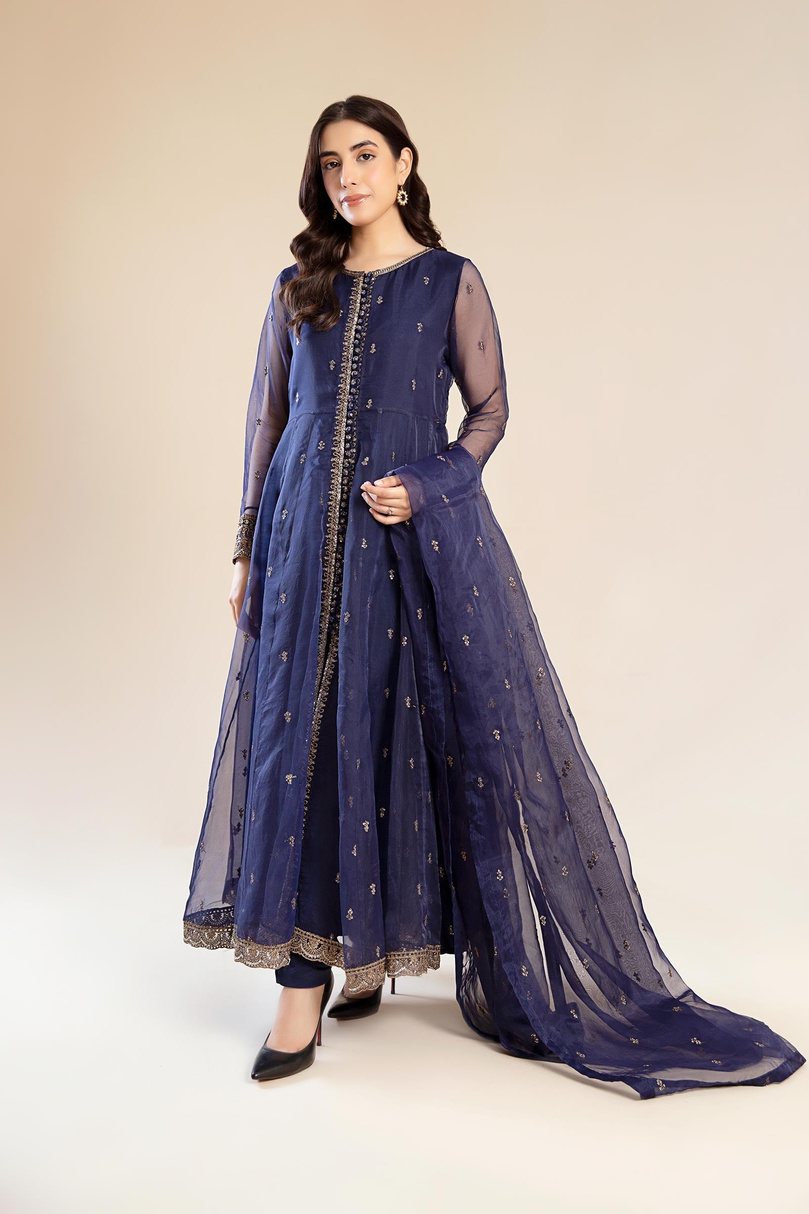 2 Piece Embroidered Poly Organza Suit
