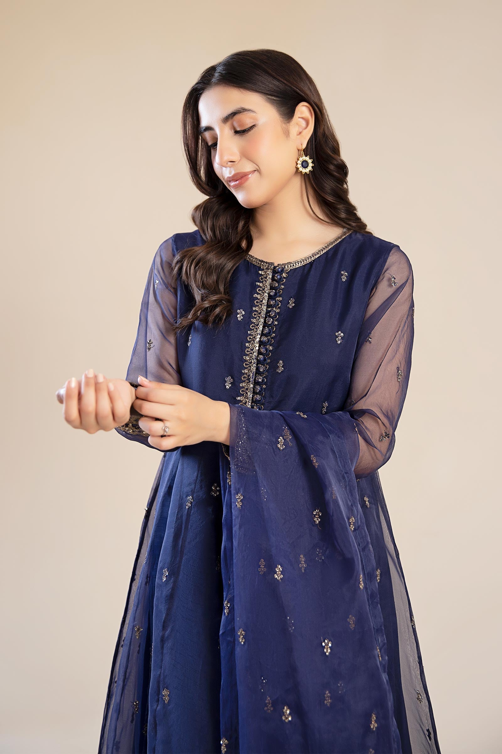 2 Piece Embroidered Poly Organza Suit