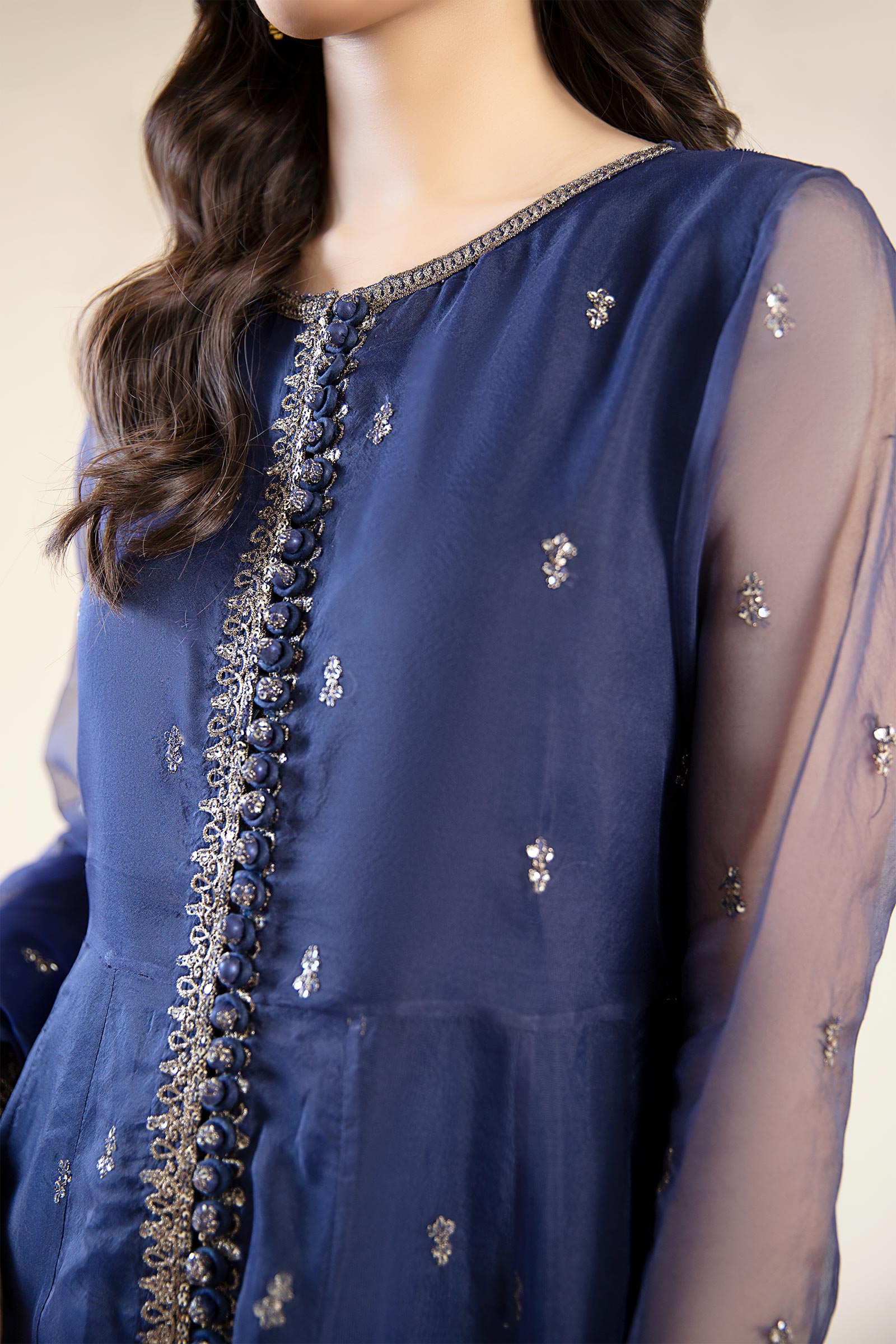 2 Piece Embroidered Poly Organza Suit