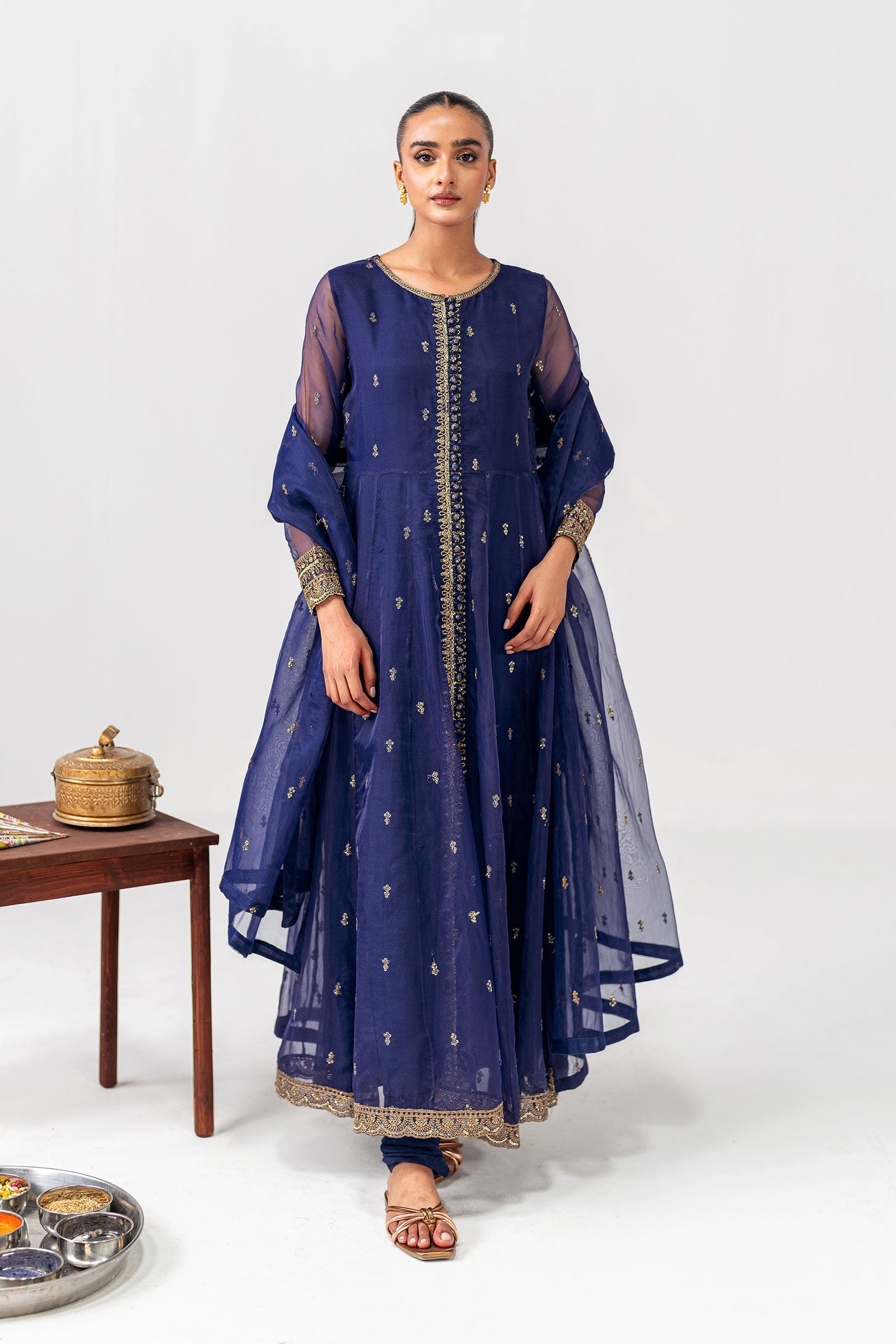 2 Piece Embroidered Poly Organza Suit