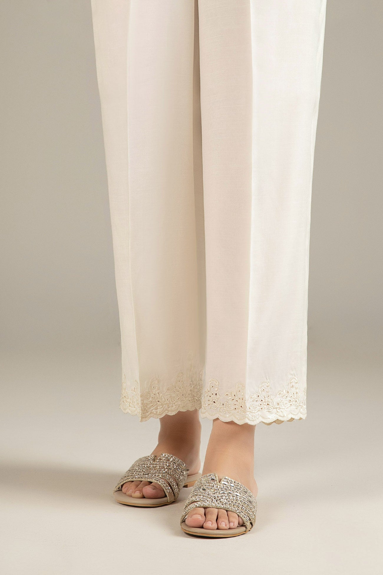 Embroidered Raw Silk Trouser