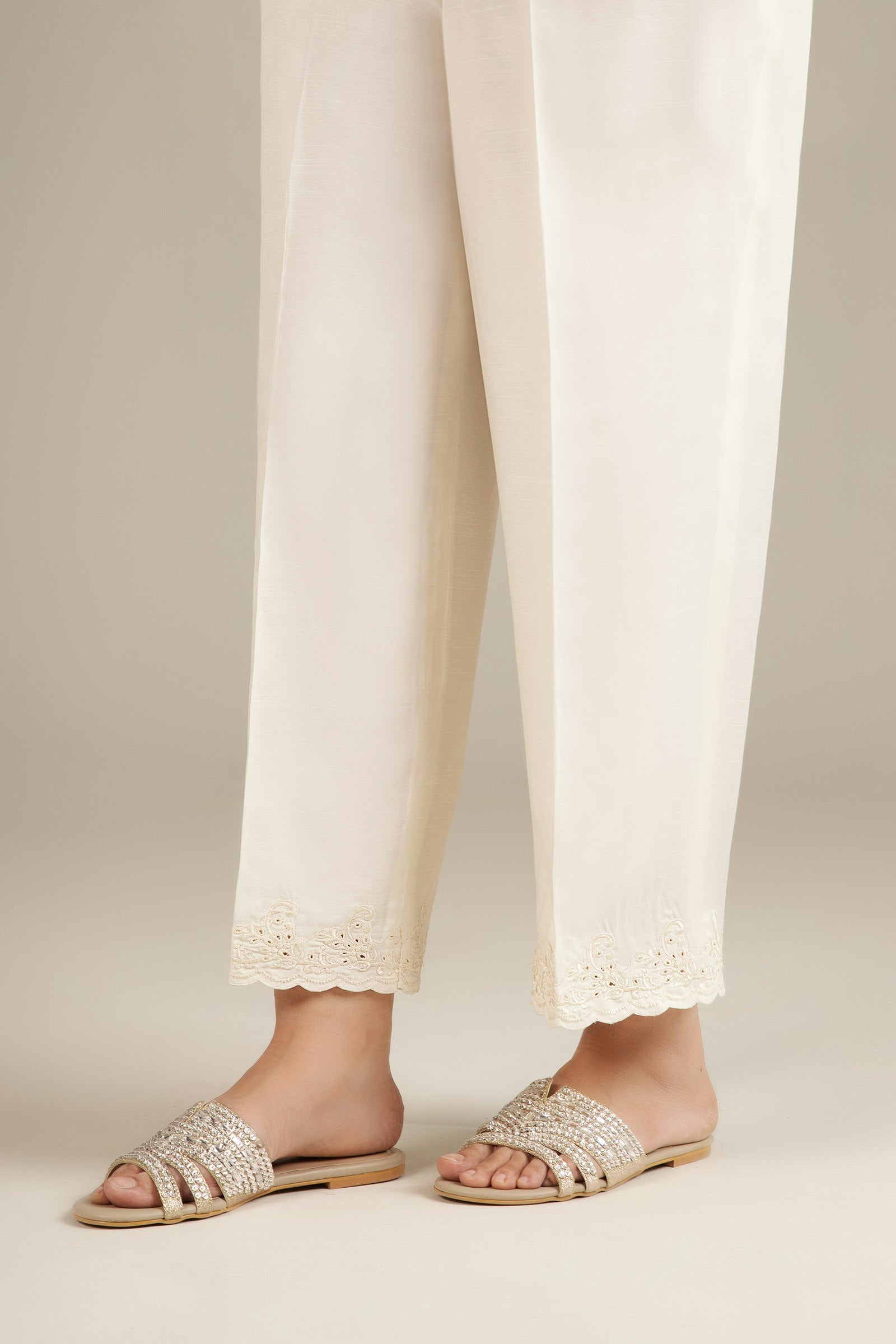 Embroidered Raw Silk Trouser