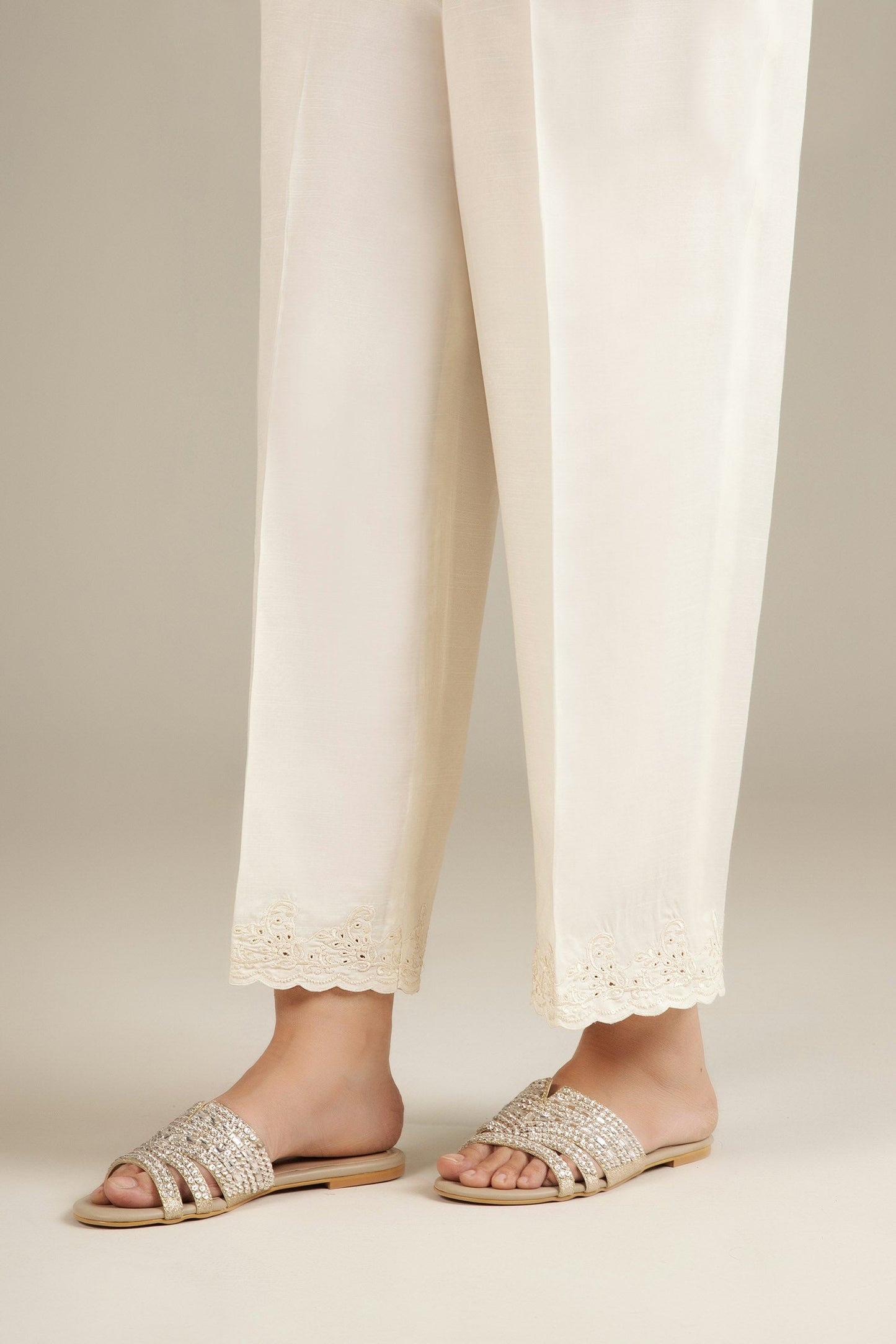 Embroidered Raw Silk Trouser