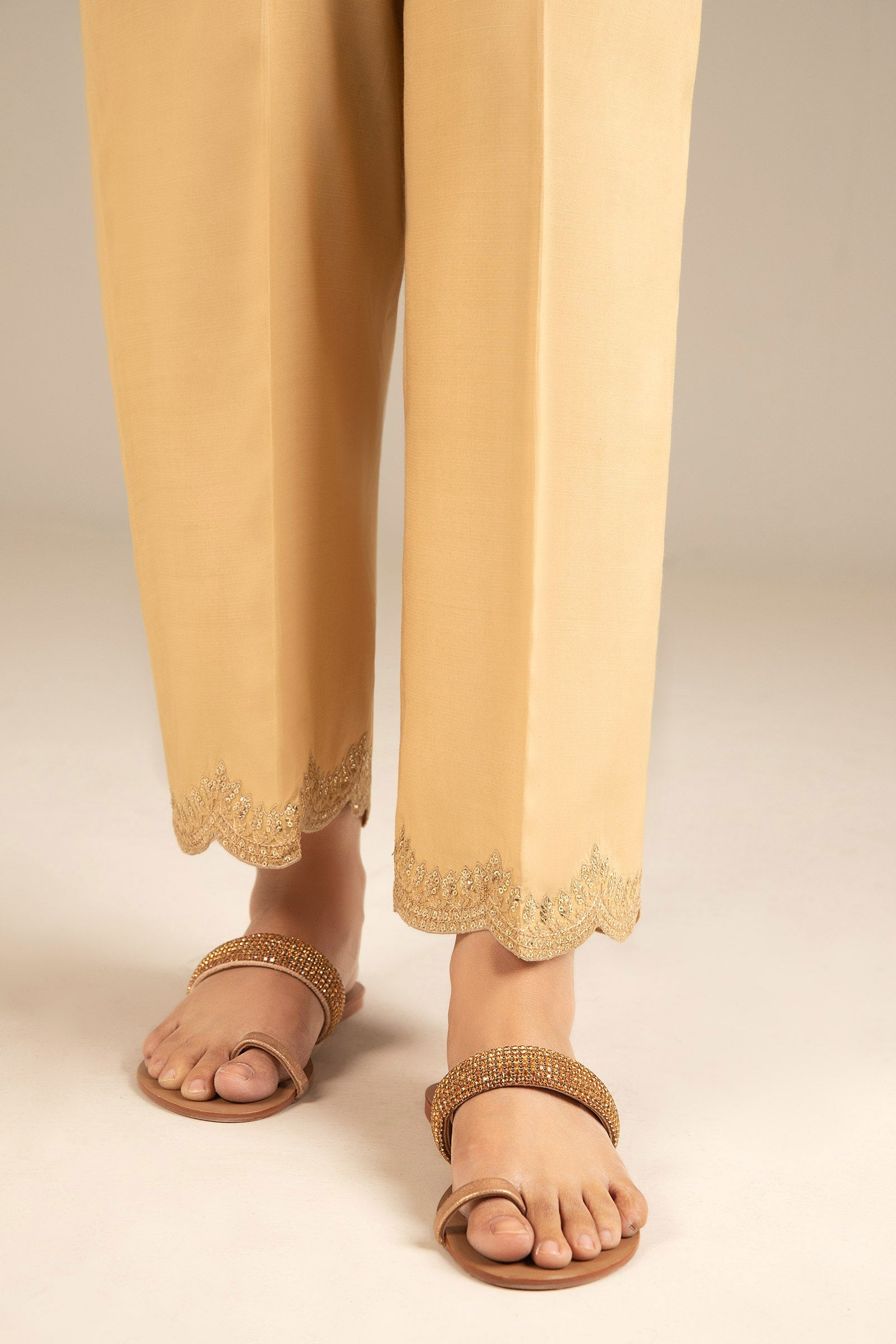 Embroidered Raw Silk Trouser
