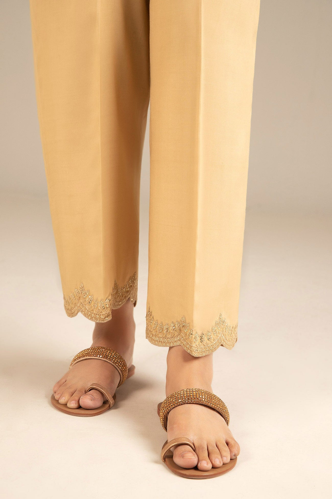 Embroidered Raw Silk Trouser