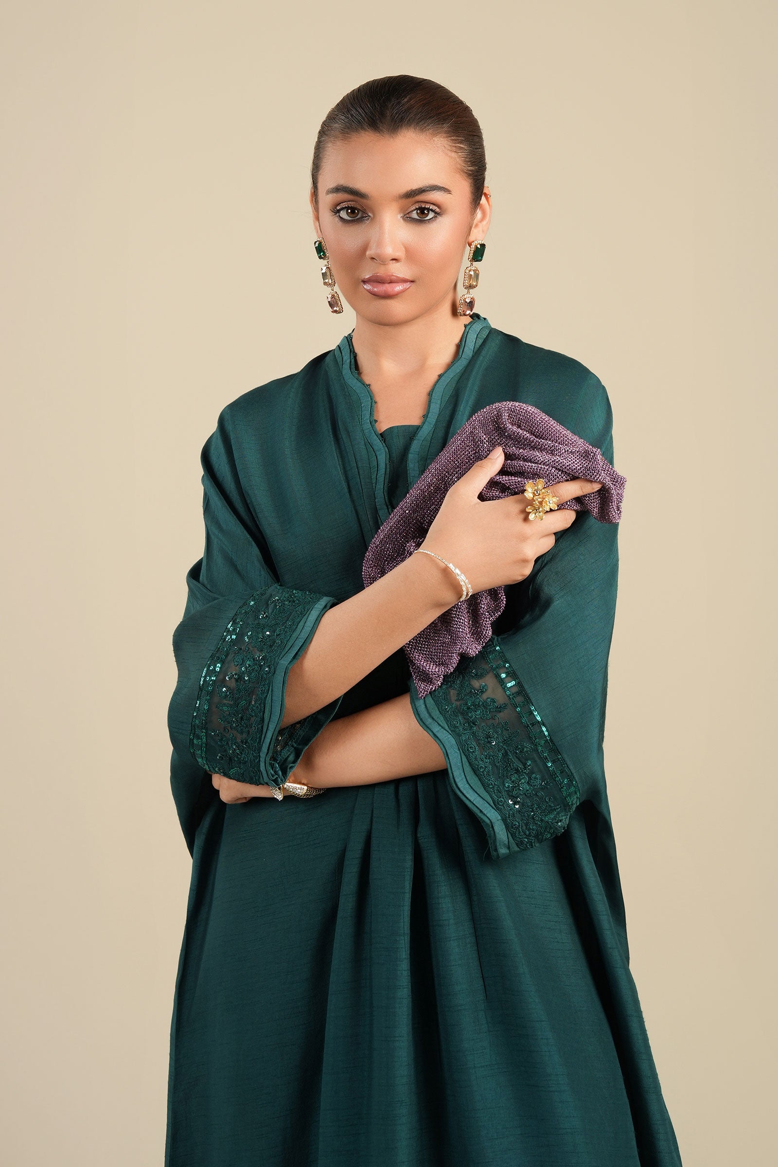 Embroidered Bemberg Raw Silk Kaftan