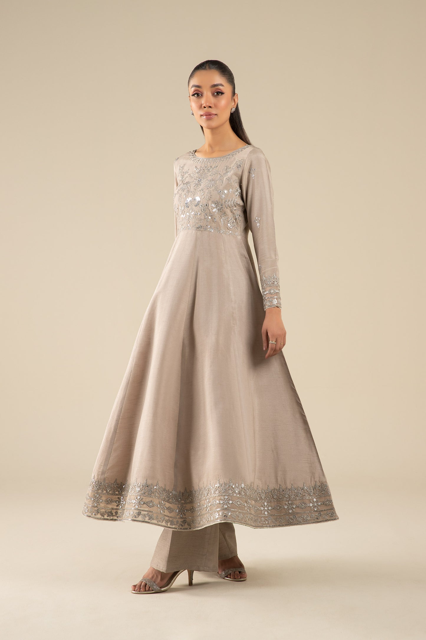 Embroidered Raw Silk Pishwas