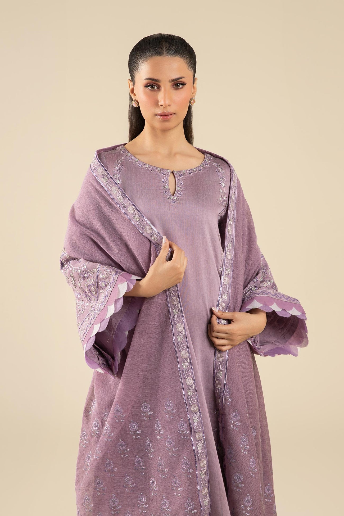 3 Pc Embroidered Two Tone Silk Suit