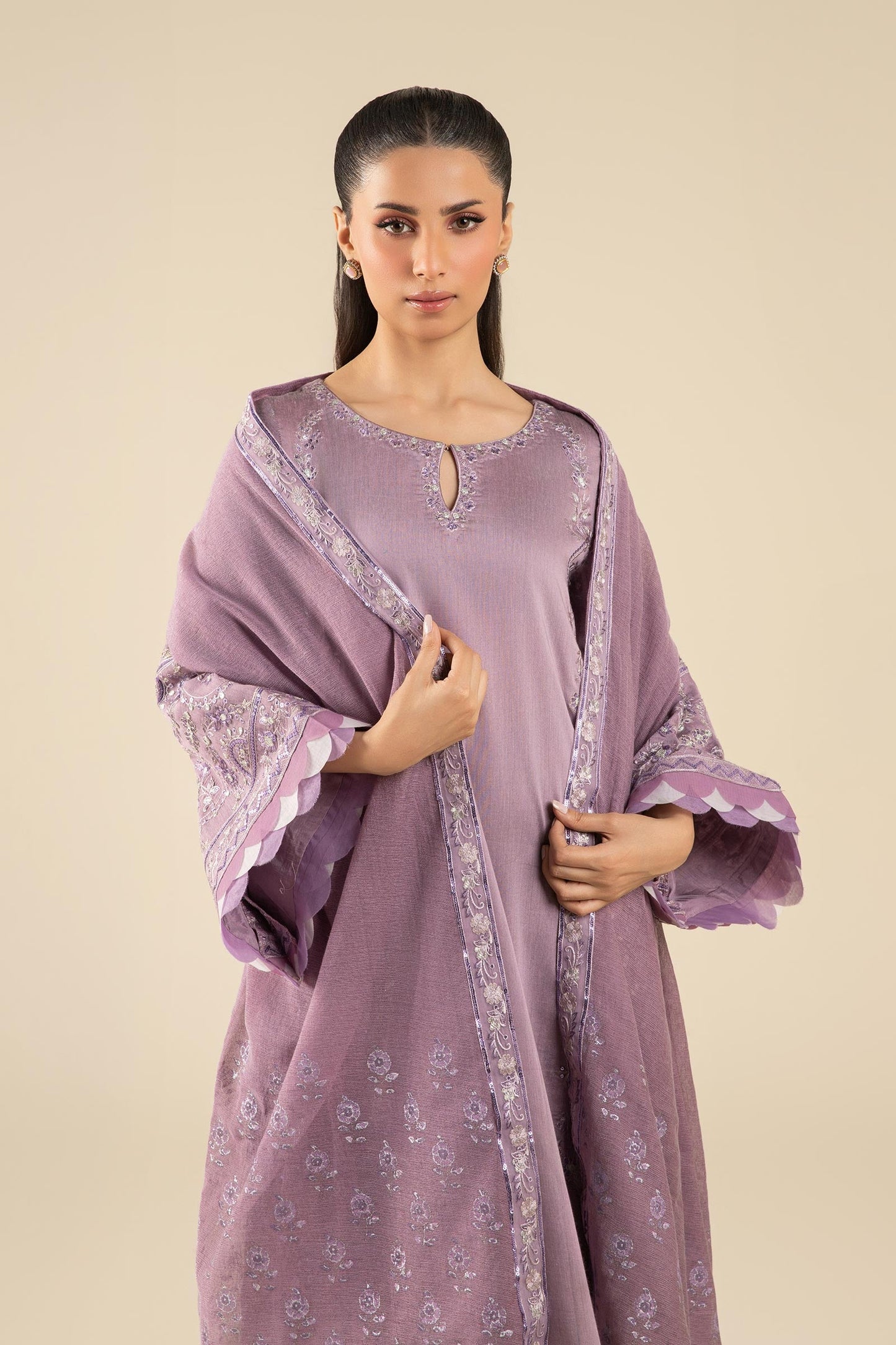 3 Pc Embroidered Two Tone Silk Suit
