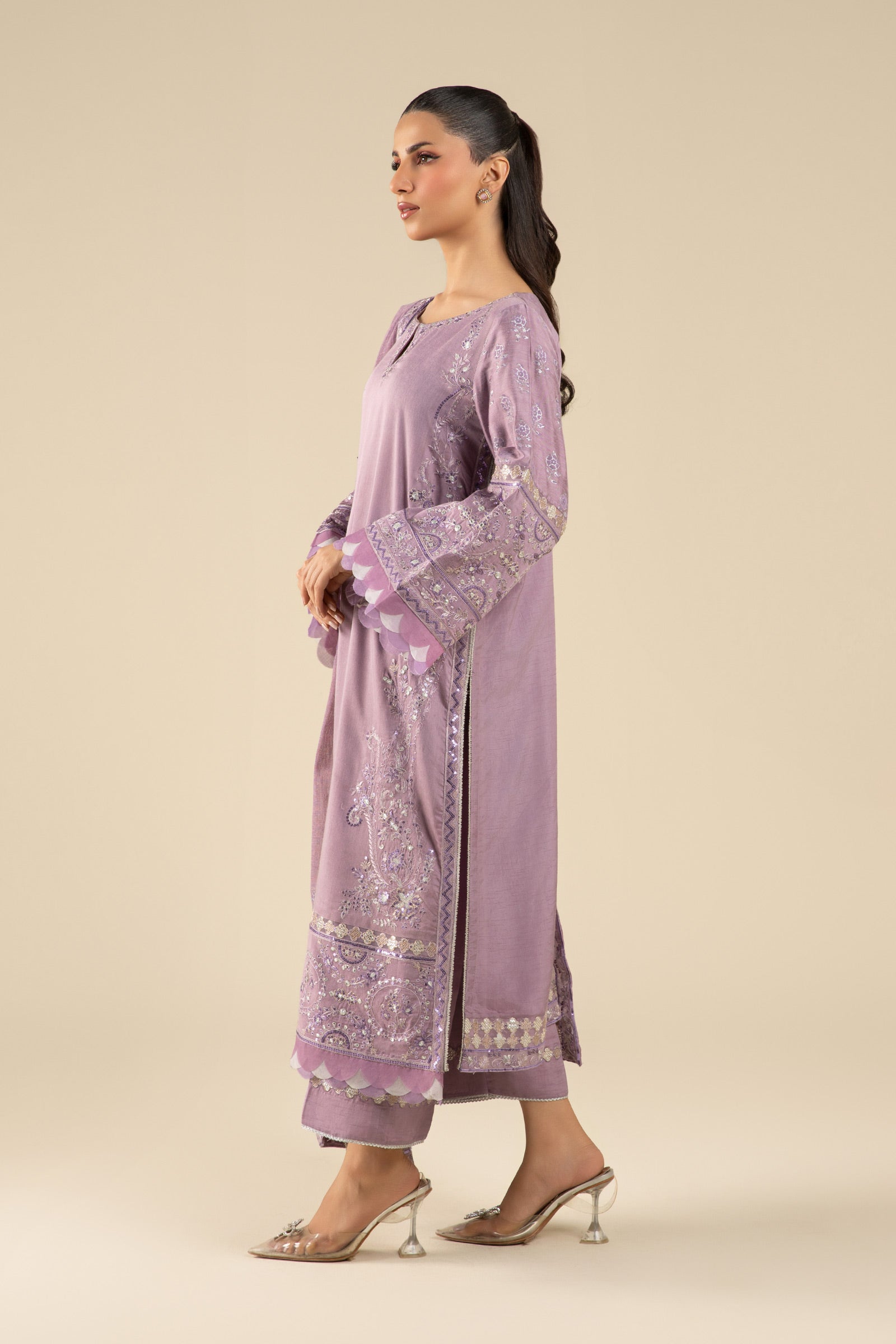 3 Pc Embroidered Two Tone Silk Suit