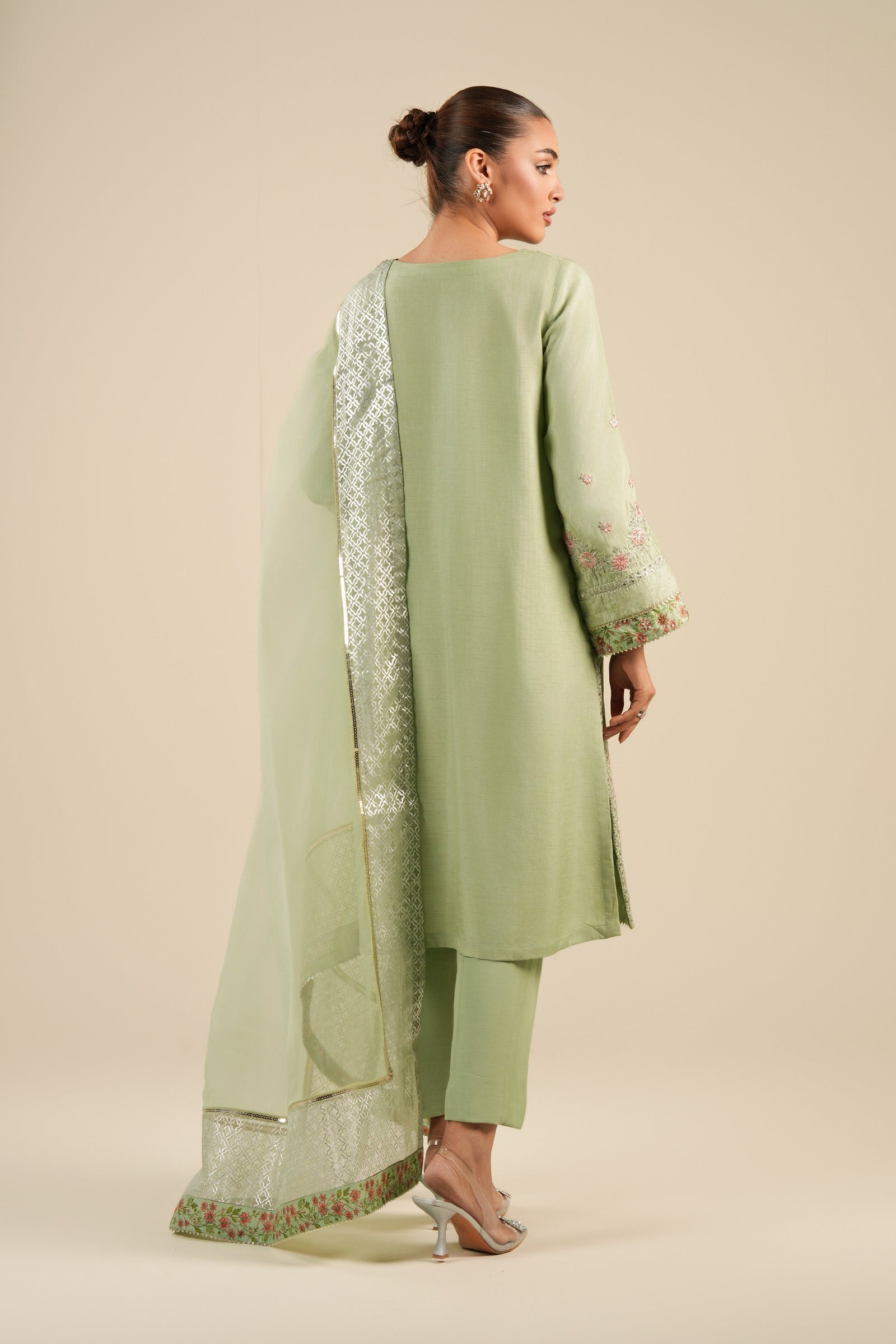 2 Pc Embroidered Raw Silk Suit