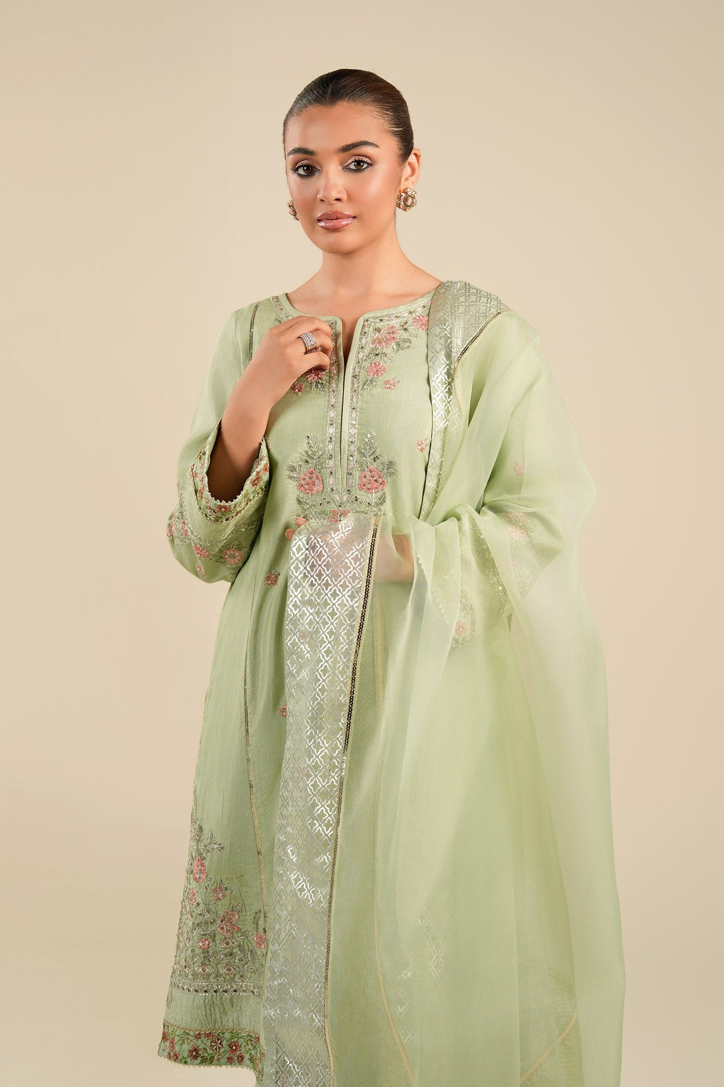2 Pc Embroidered Raw Silk Suit