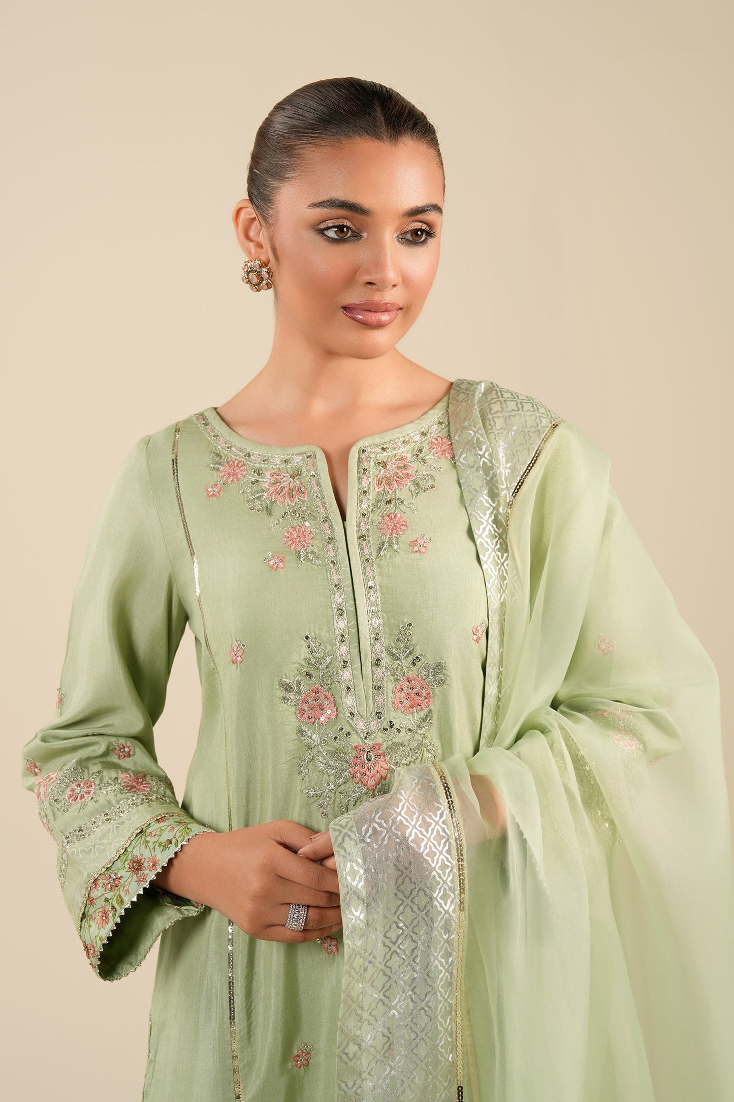 2 Pc Embroidered Raw Silk Suit