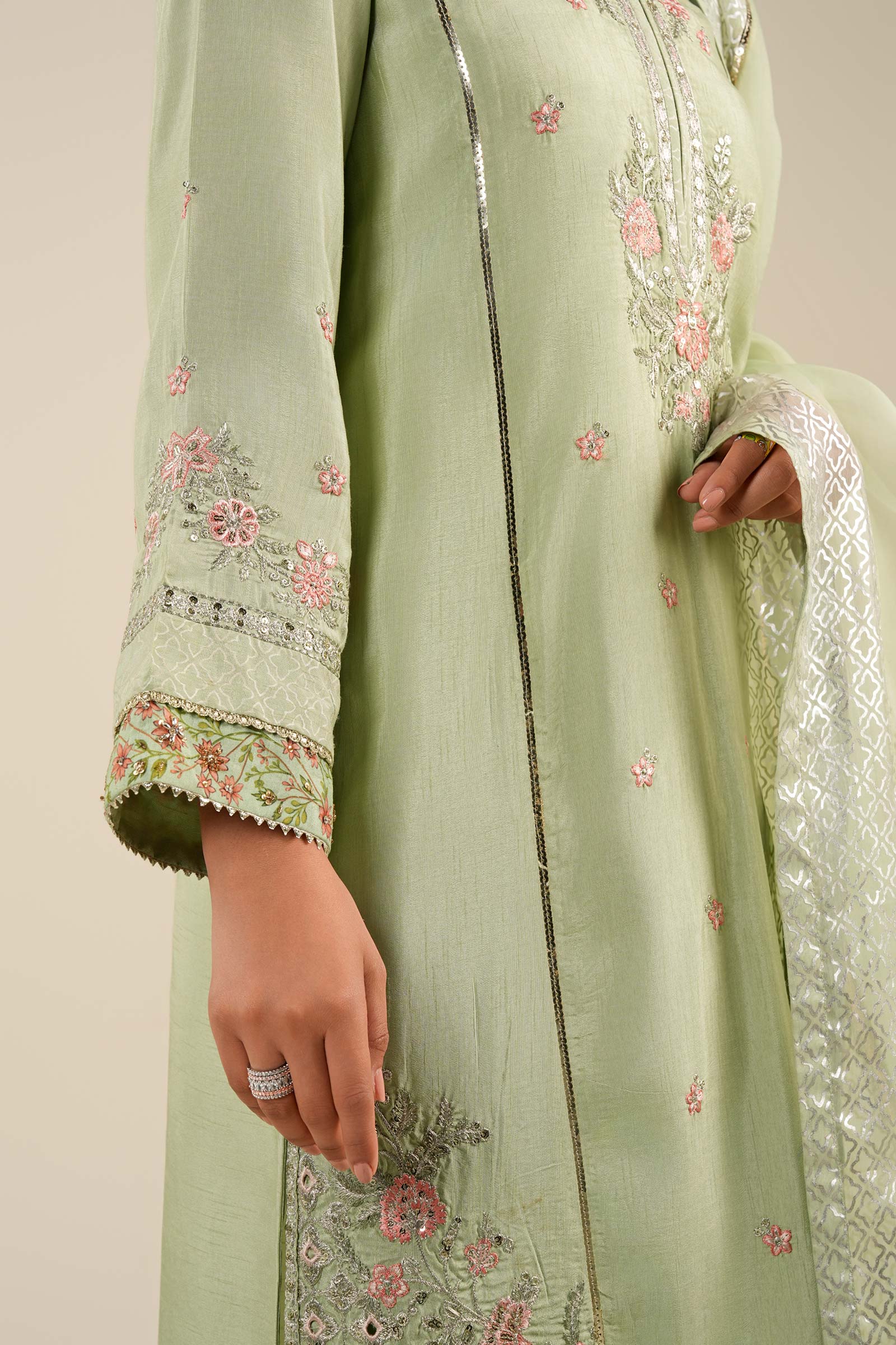 2 Pc Embroidered Raw Silk Suit