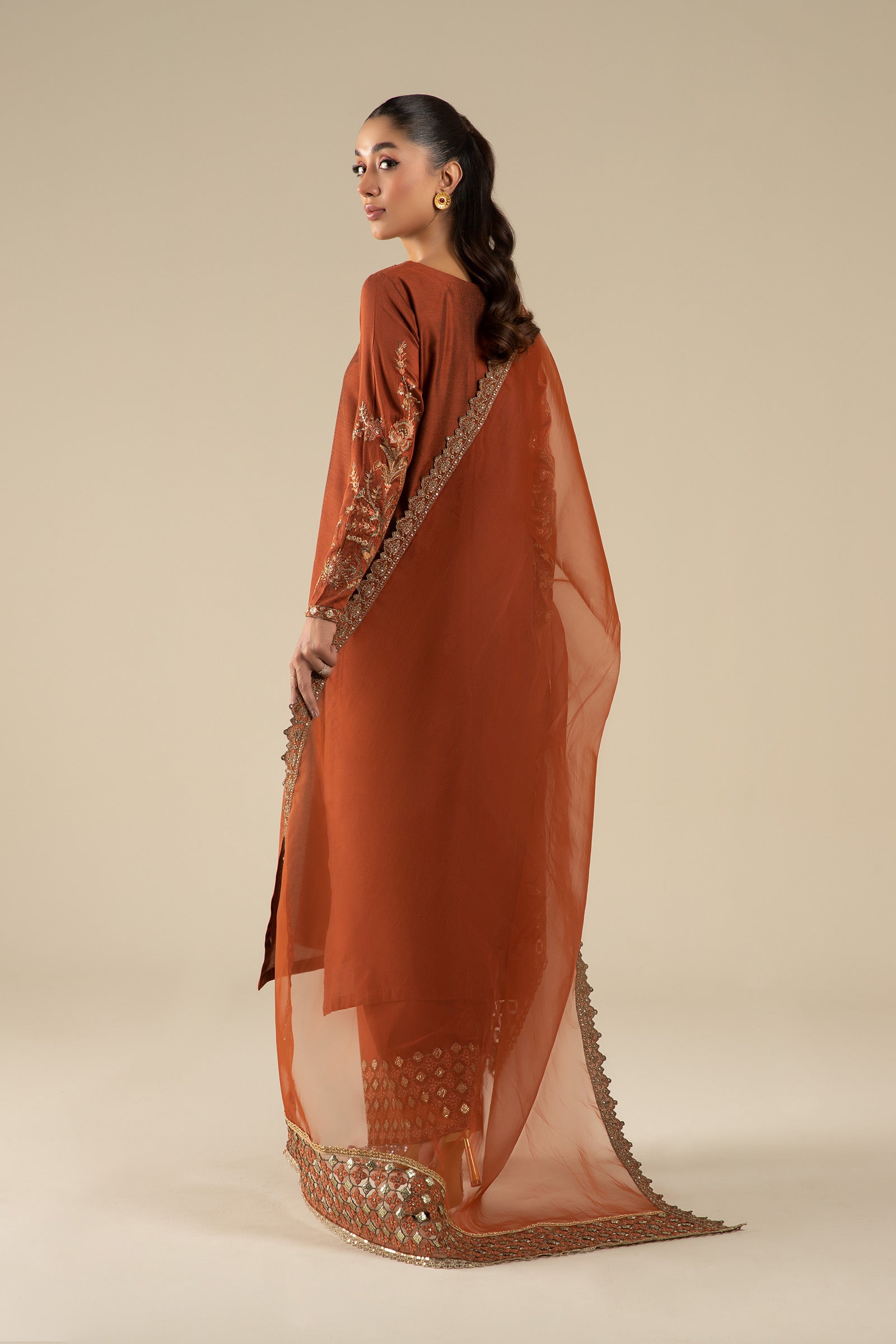 3 Pc Embroidered Two Tone Silk Suit