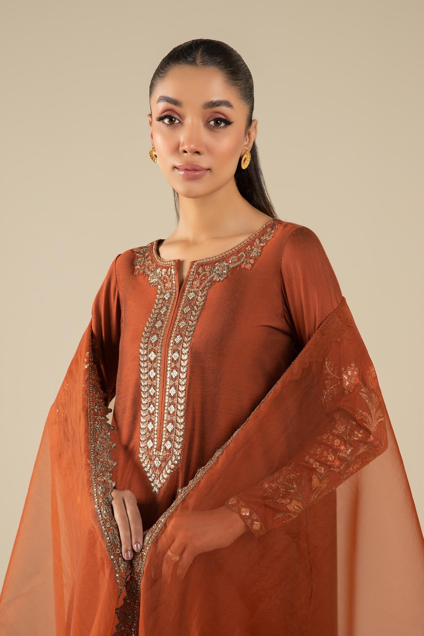 3 Pc Embroidered Two Tone Silk Suit