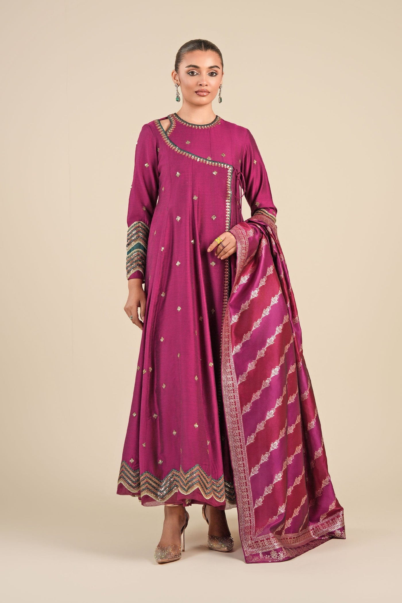 2 Pc Embroidered Two Tone Silk Suit | MB-FS25-22