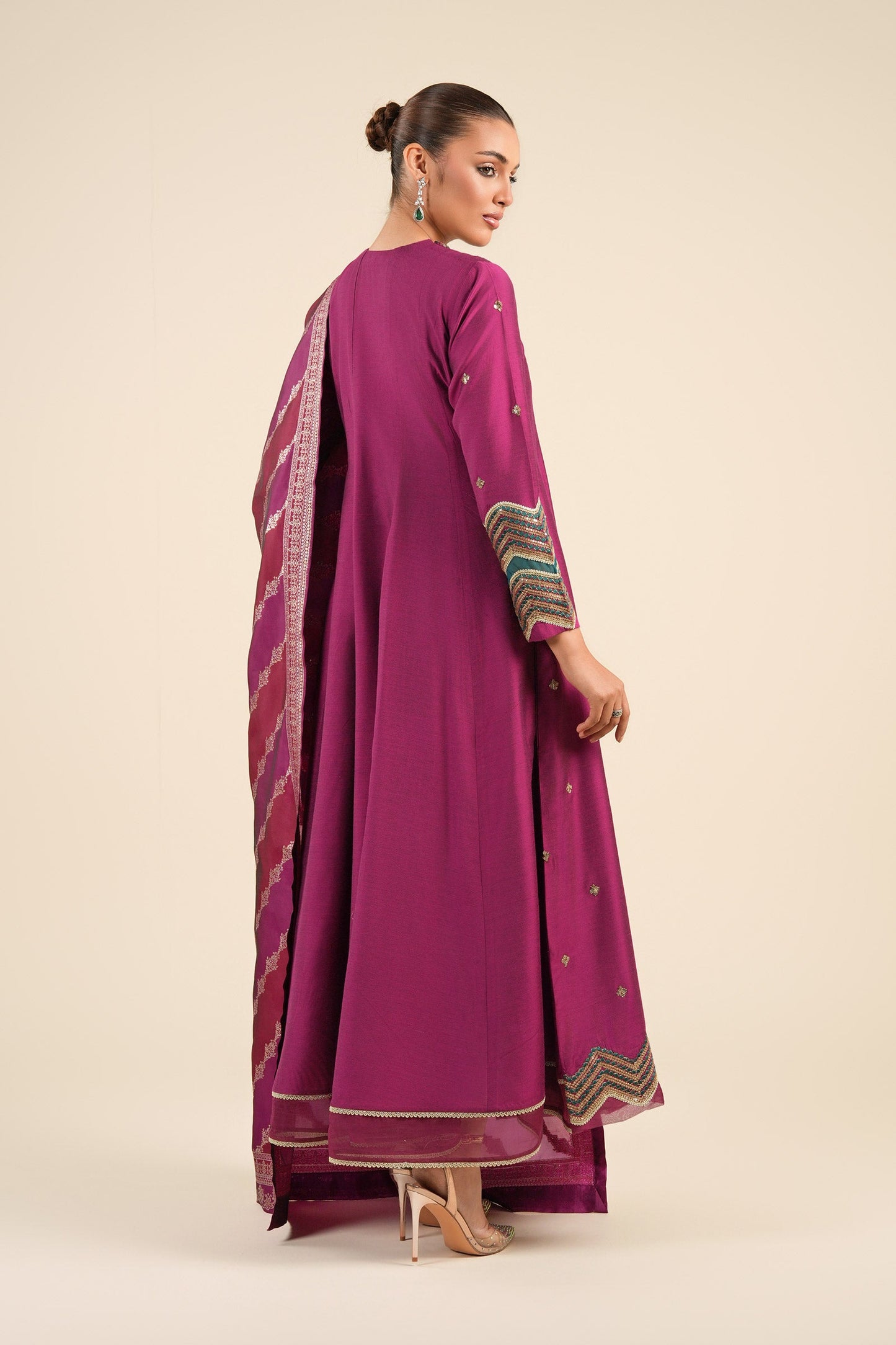2 Pc Embroidered Two Tone Silk Suit