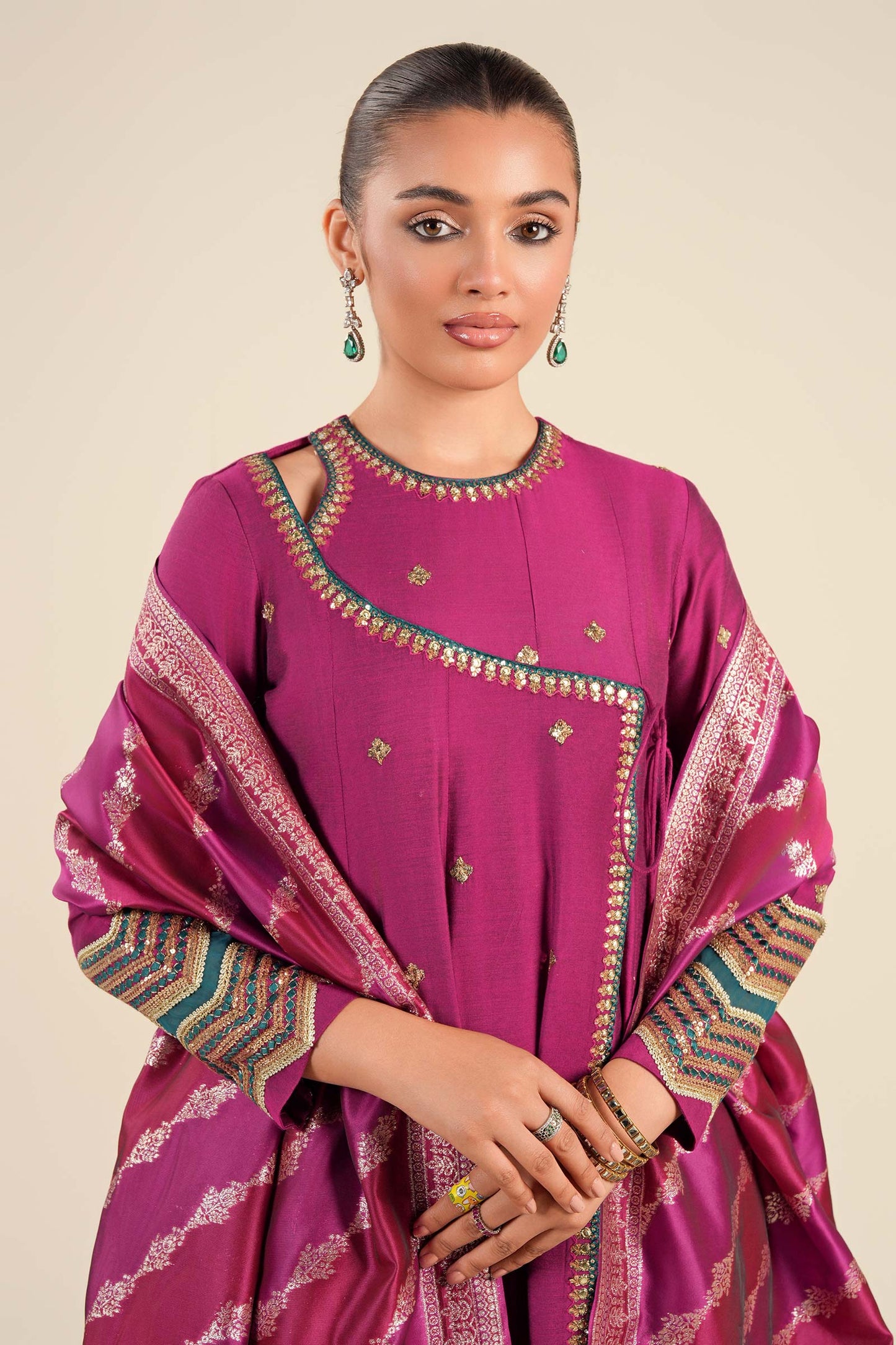 2 Pc Embroidered Two Tone Silk Suit
