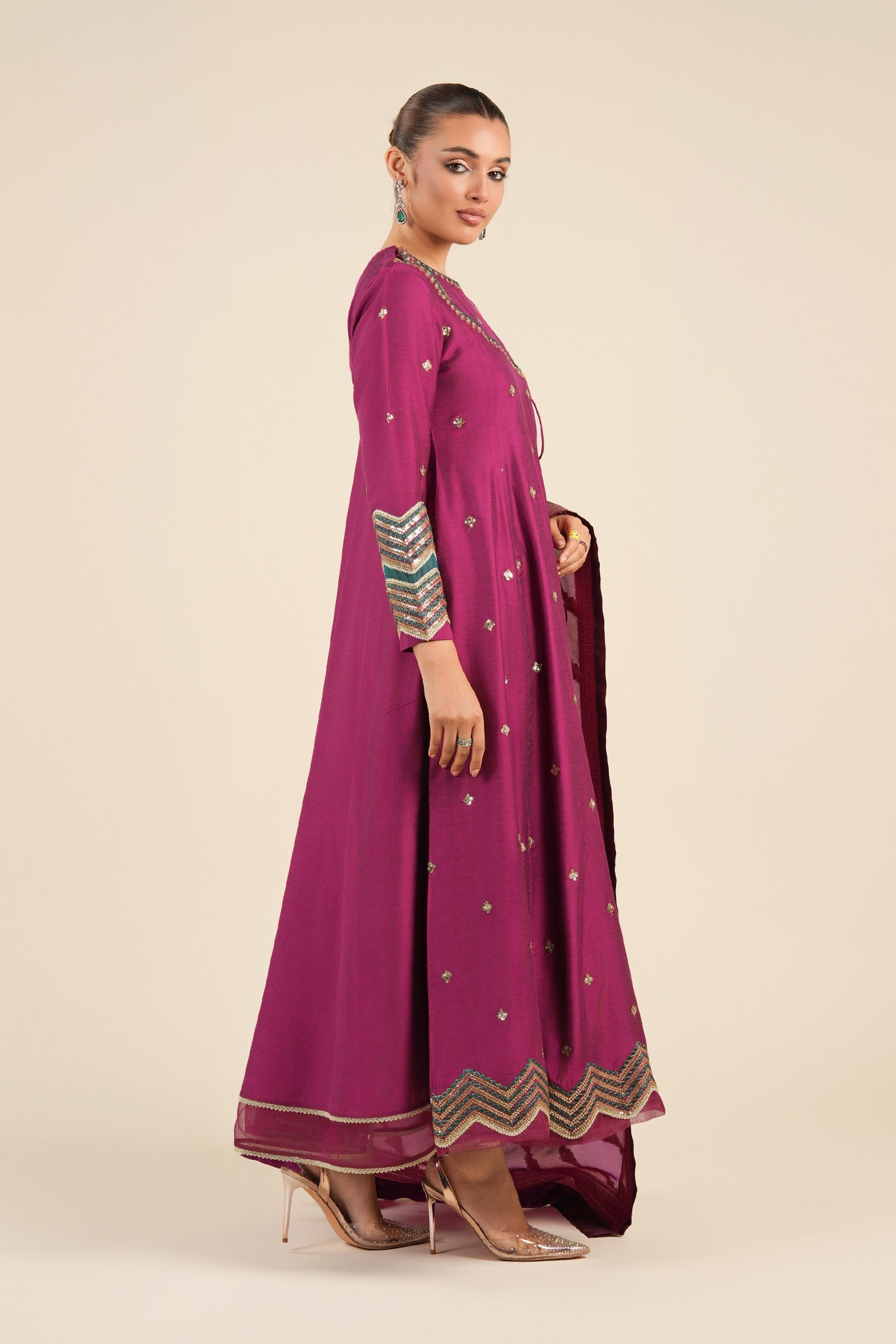 2 Pc Embroidered Two Tone Silk Suit