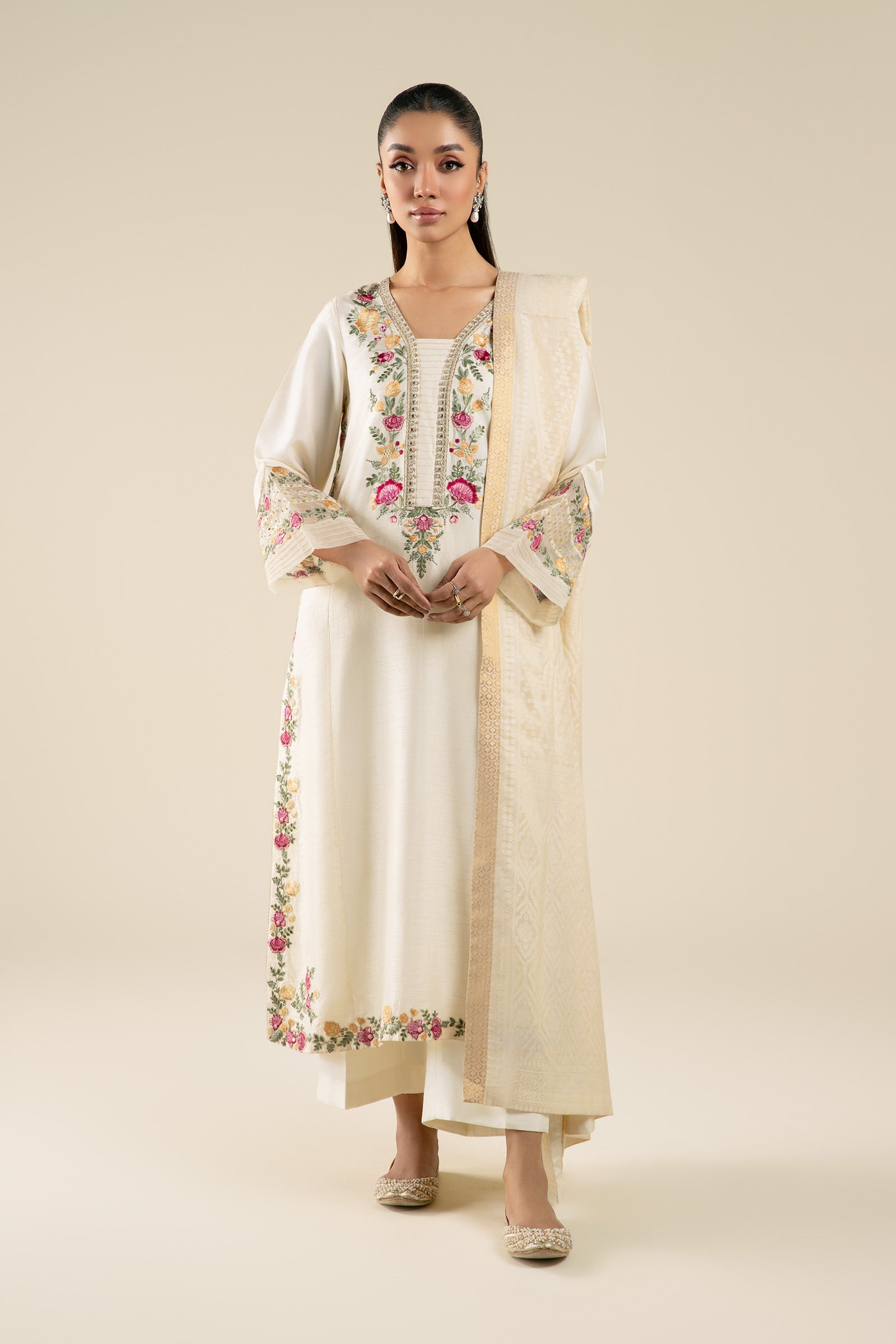 2 Pc Embroidered Bemberg Raw Silk Suit