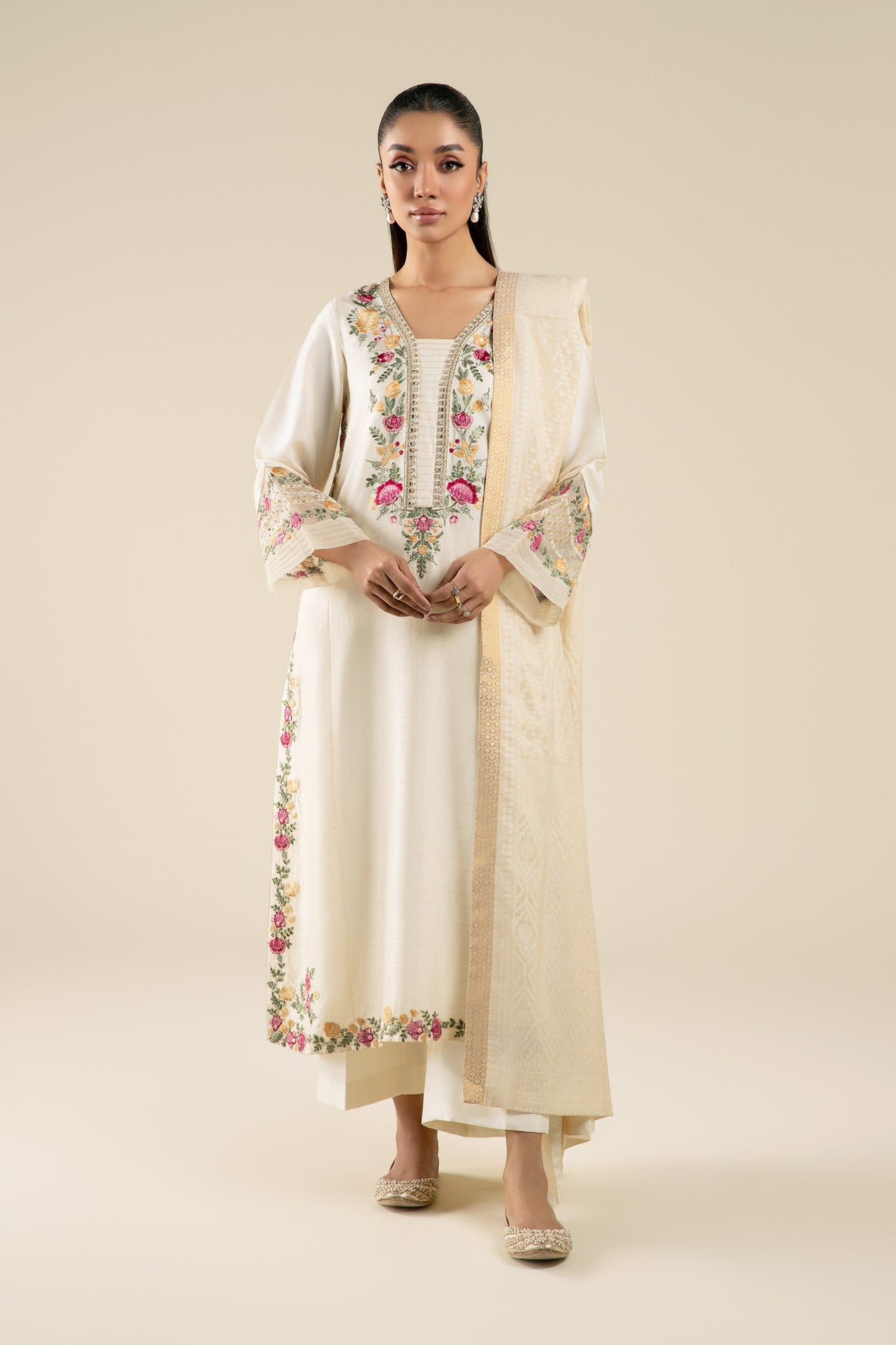2 Pc Embroidered Bemberg Raw Silk Suit