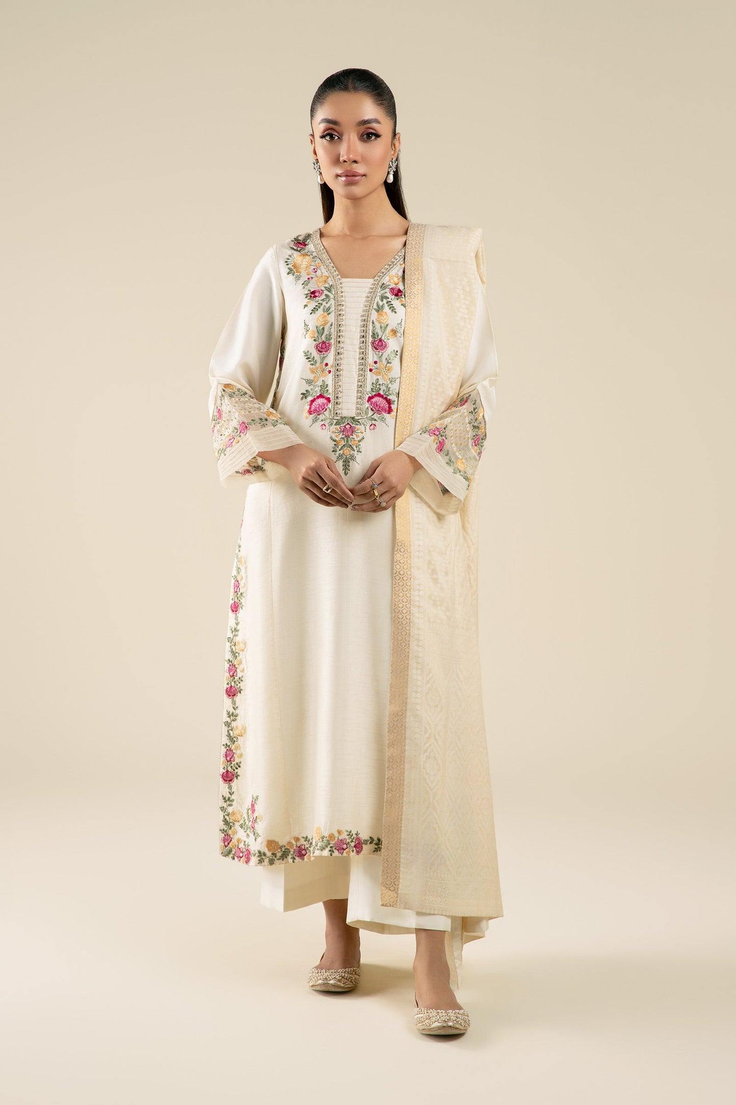 2 Pc Embroidered Bemberg Raw Silk Suit