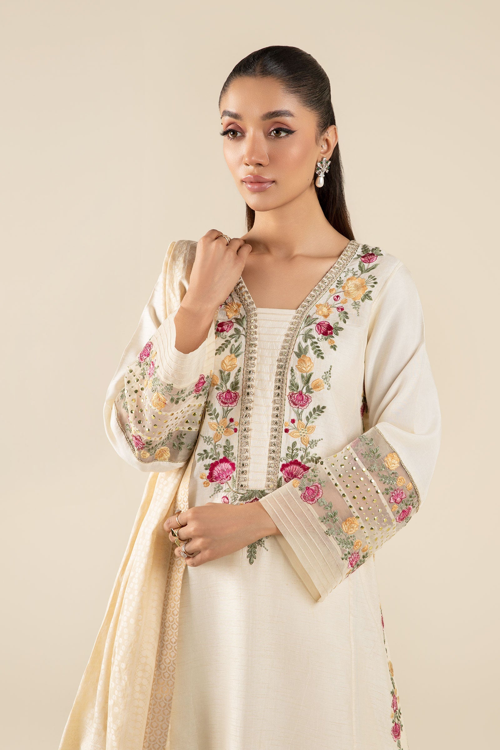 2 Pc Embroidered Bemberg Raw Silk Suit