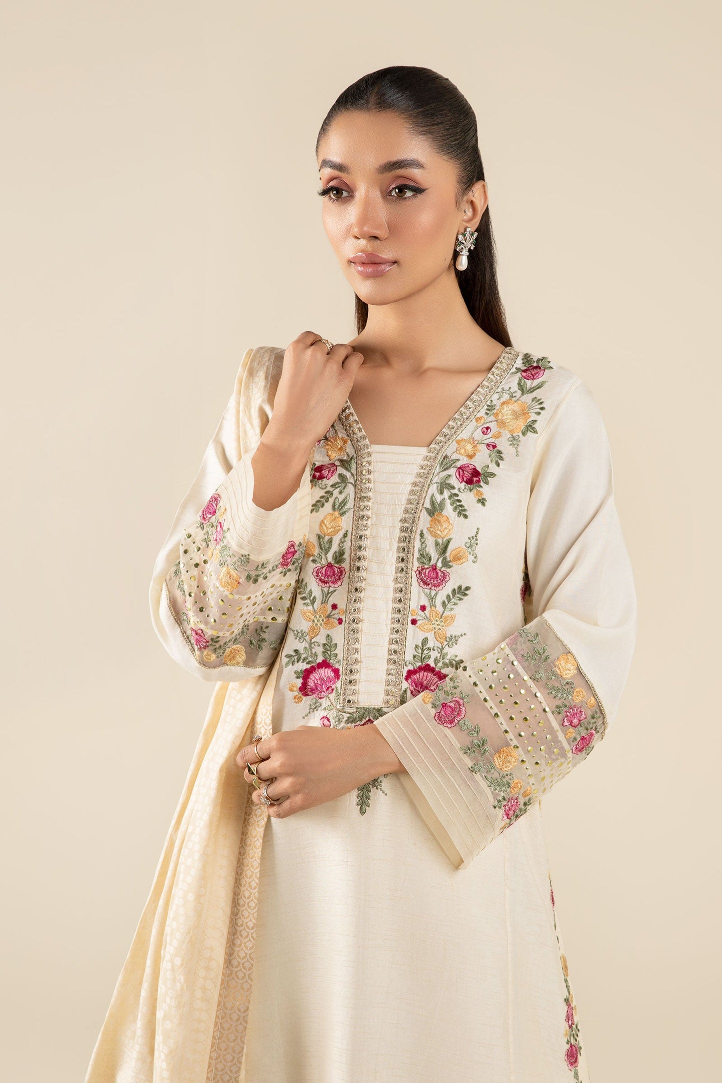 2 Pc Embroidered Bemberg Raw Silk Suit