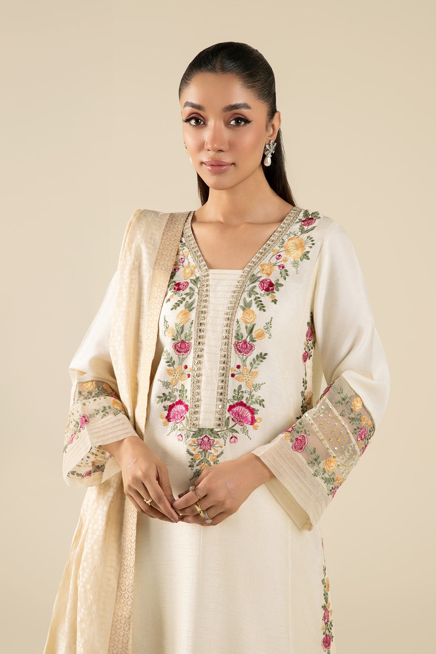 2 Pc Embroidered Bemberg Raw Silk Suit | MB-FS25-24