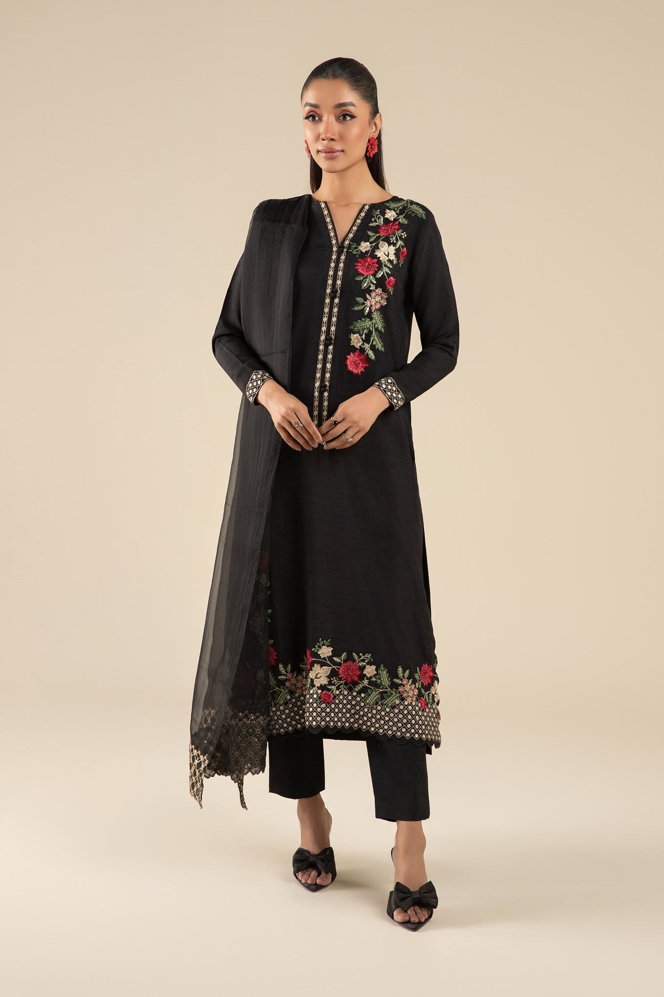 2 Pc Embroidered Raw Silk Suit