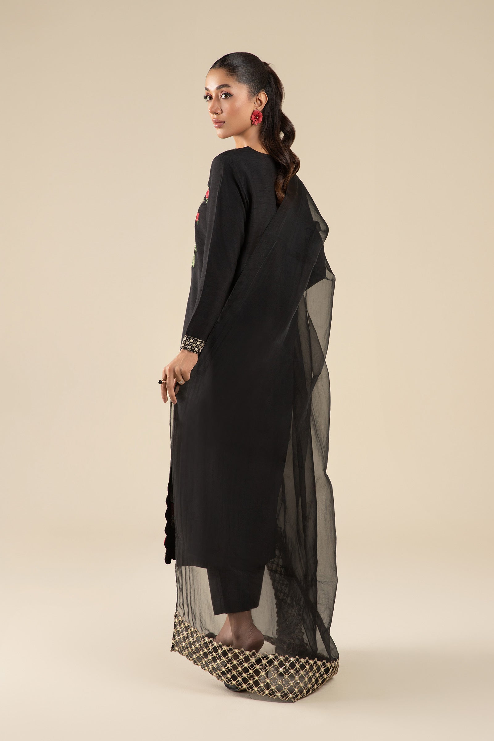 2 Pc Embroidered Raw Silk Suit