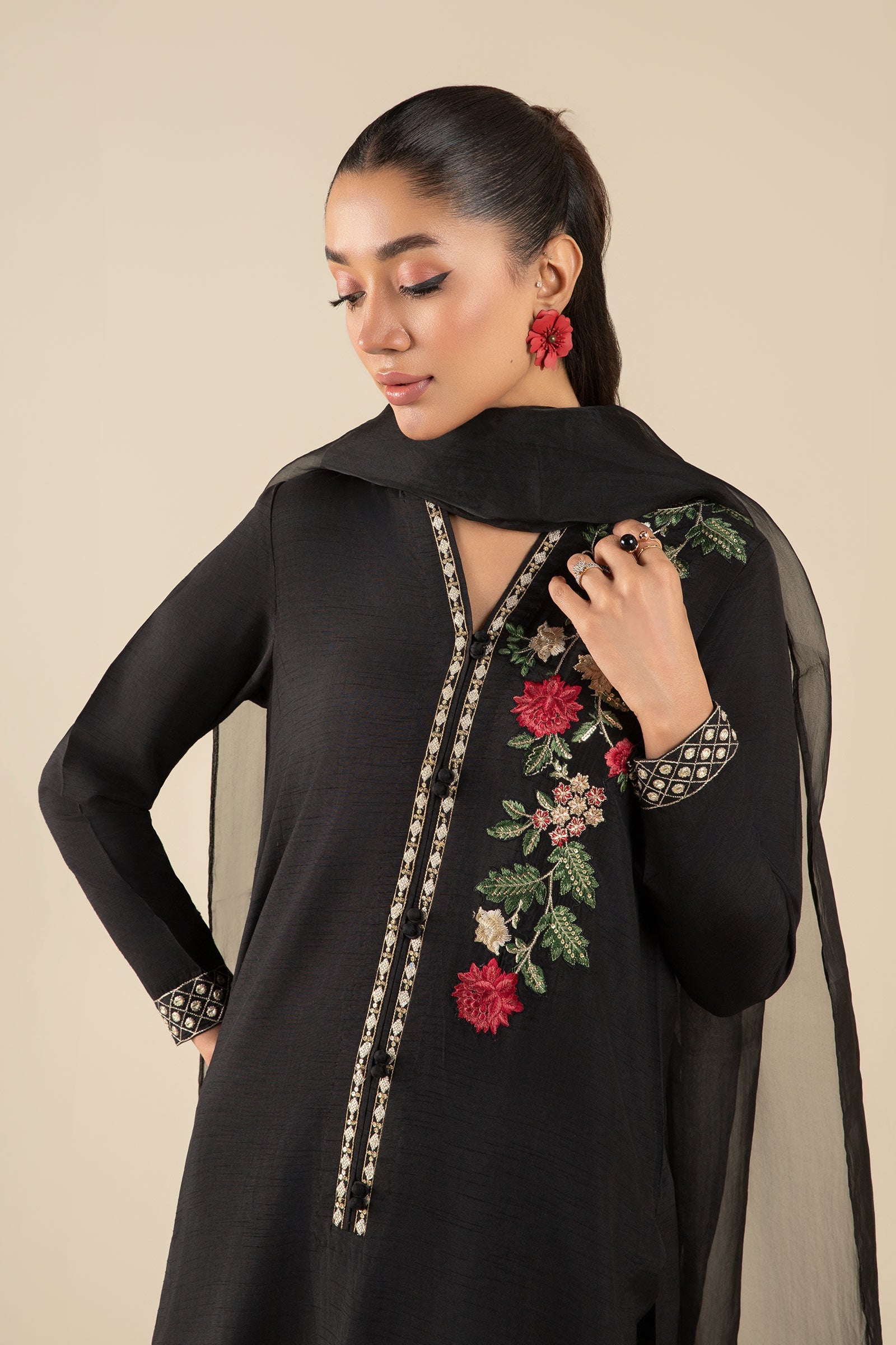 2 Pc Embroidered Raw Silk Suit