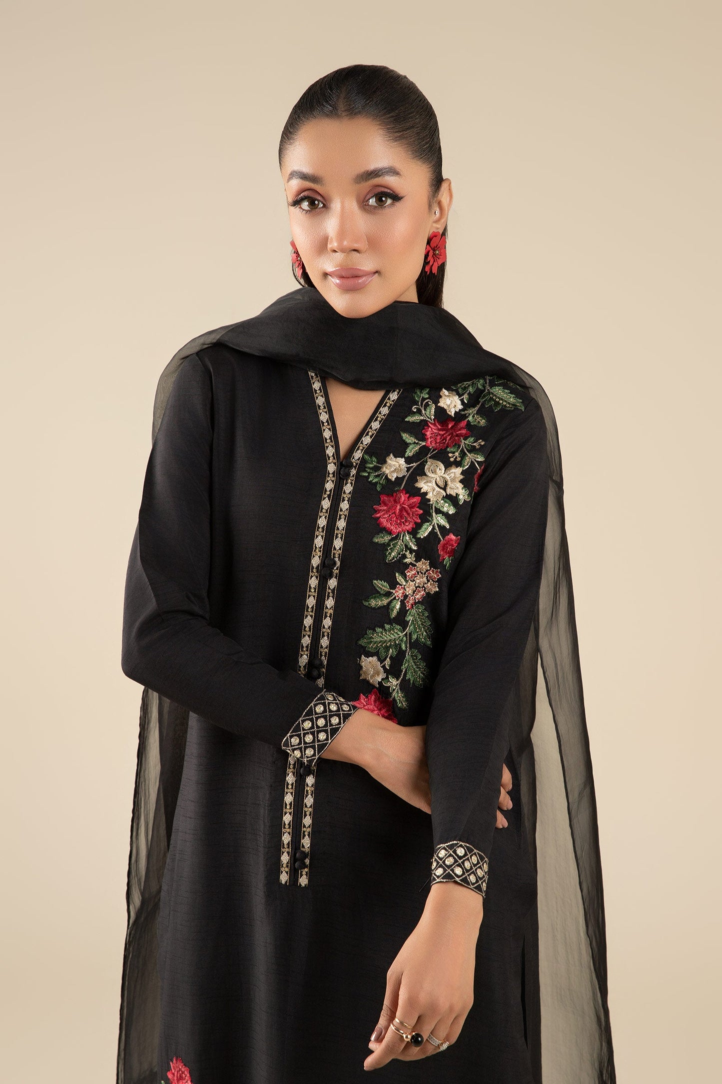 2 Pc Embroidered Raw Silk Suit