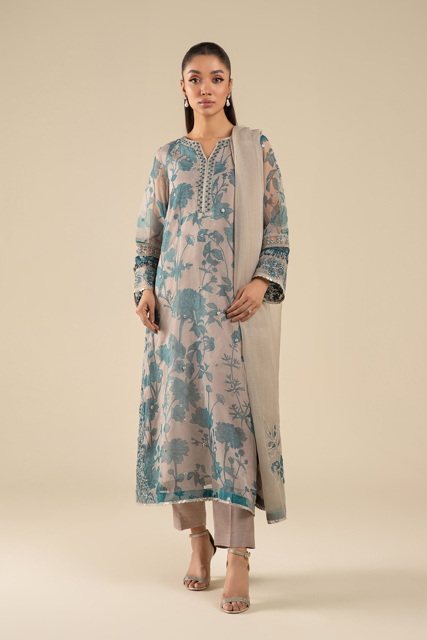 2 Pc Embroidered Organza Suit