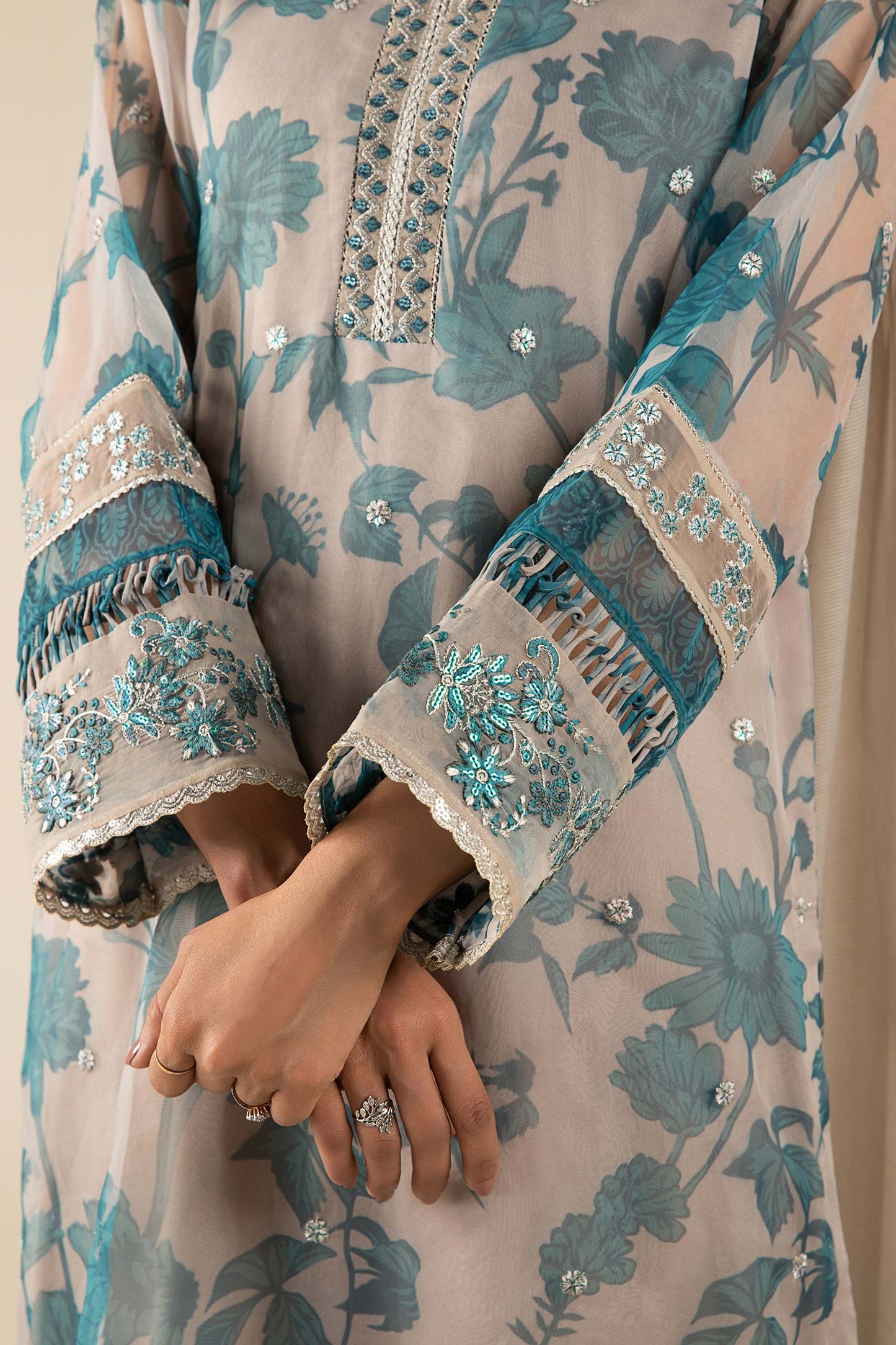 2 Pc Embroidered Organza Suit