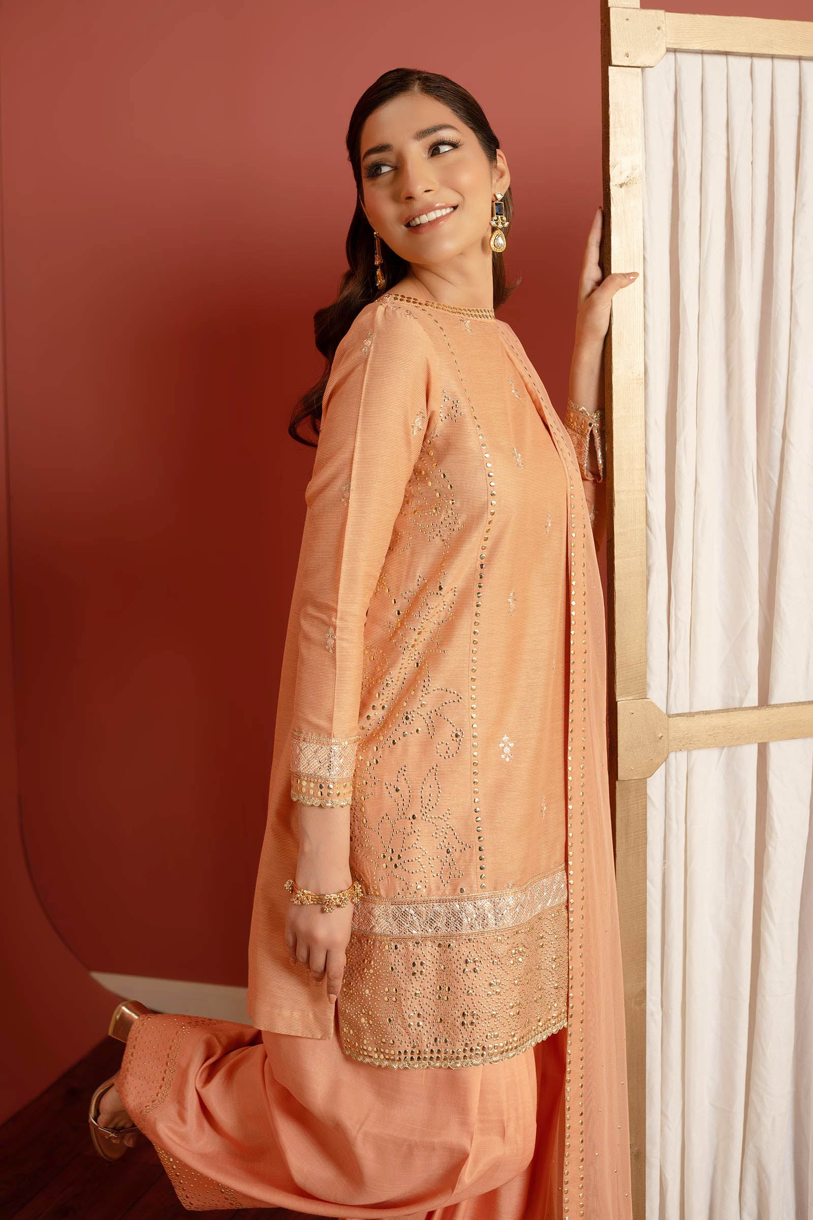3 Pc Embellished Lurex Pinstripe Suit