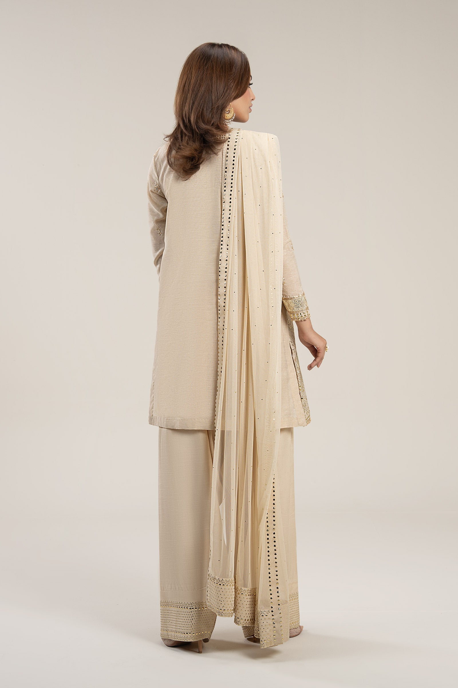 3 Pc Embellished Lurex Pinstripe Suit