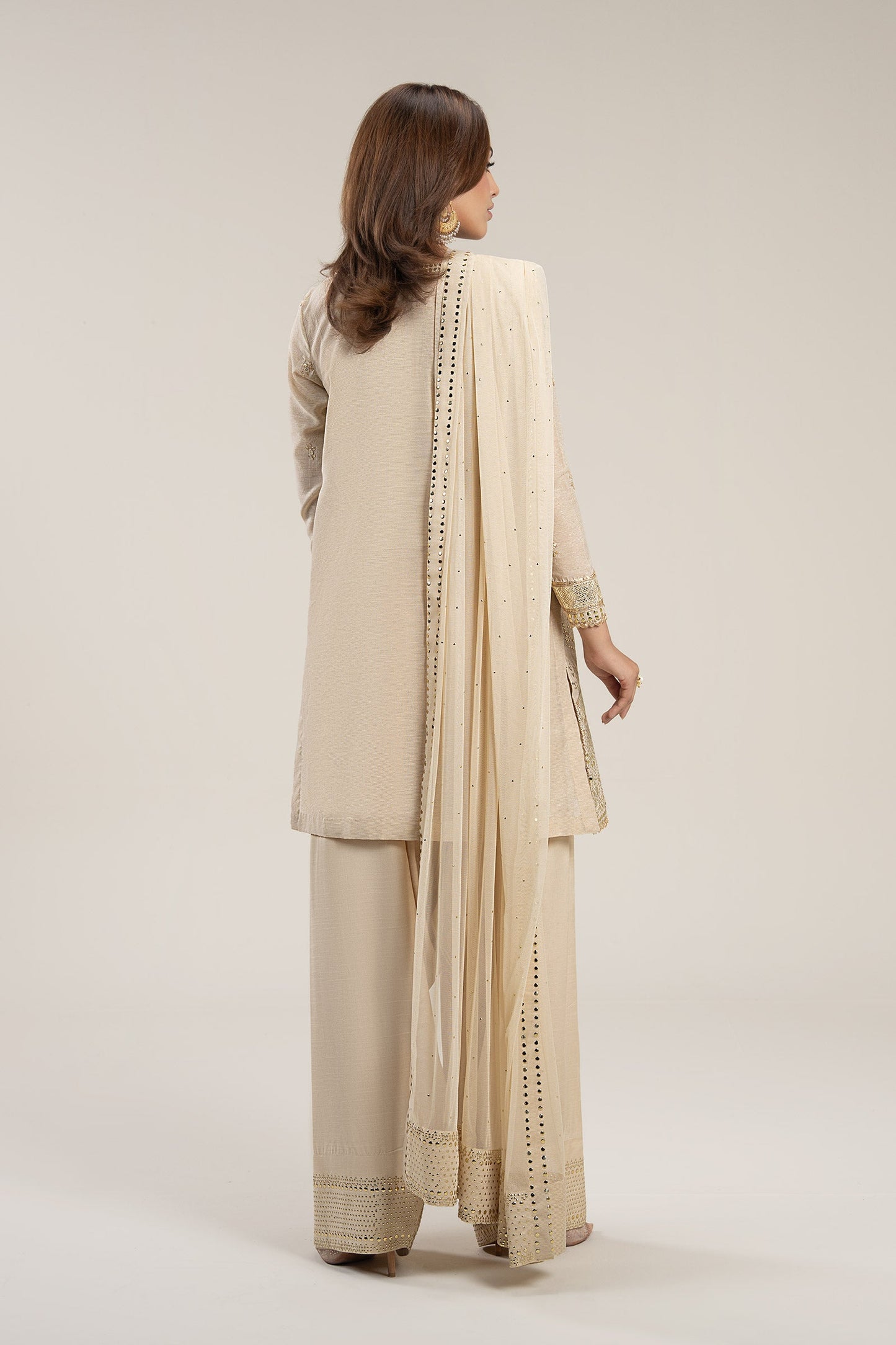 3 Pc Embellished Lurex Pinstripe Suit
