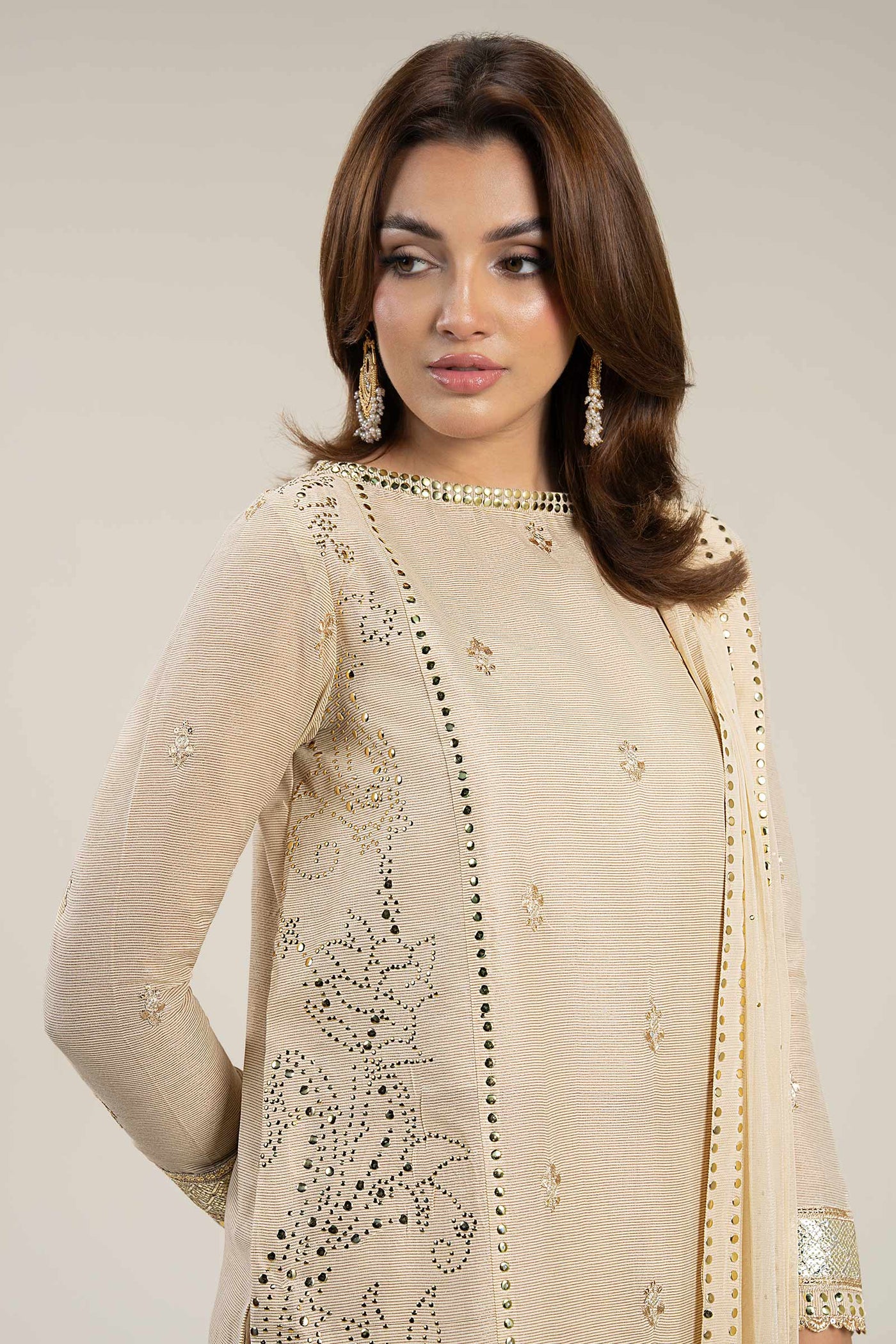 3 Pc Embellished Lurex Pinstripe Suit | MB-FS25-29-B