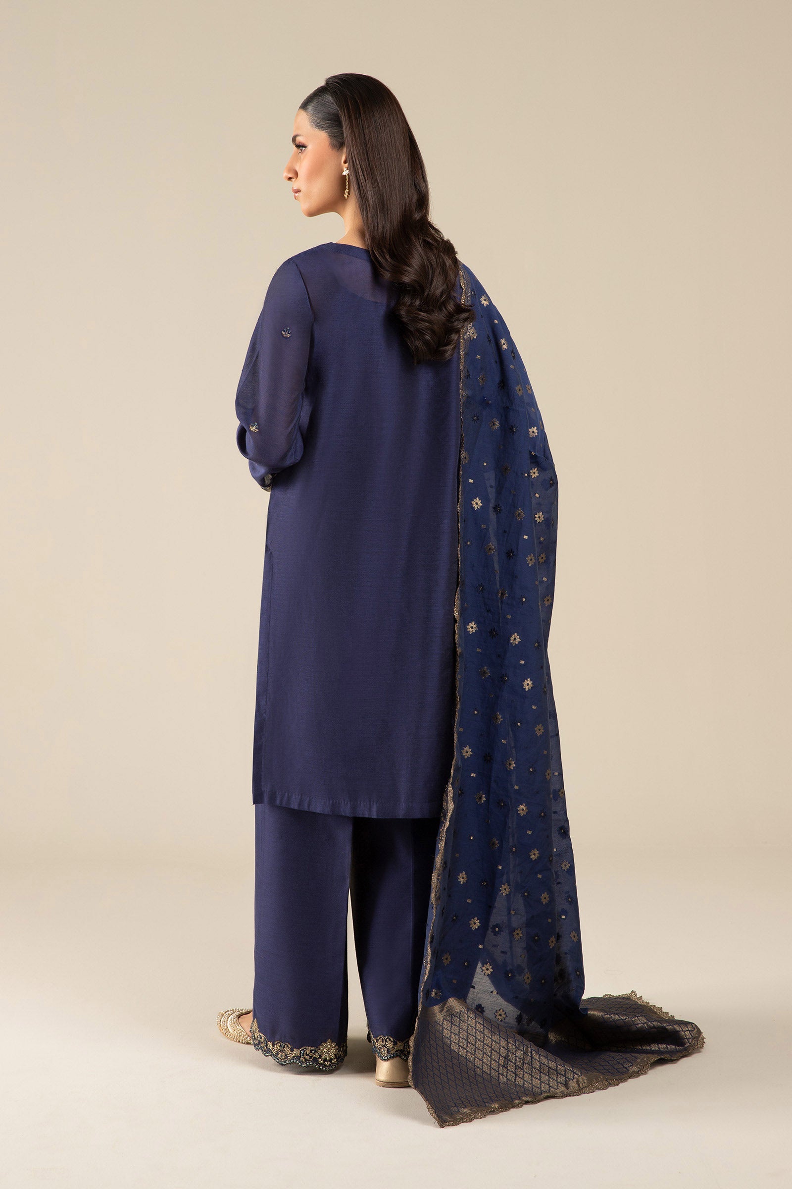 3 Pc Embroidered Two Tone Silk Suit
