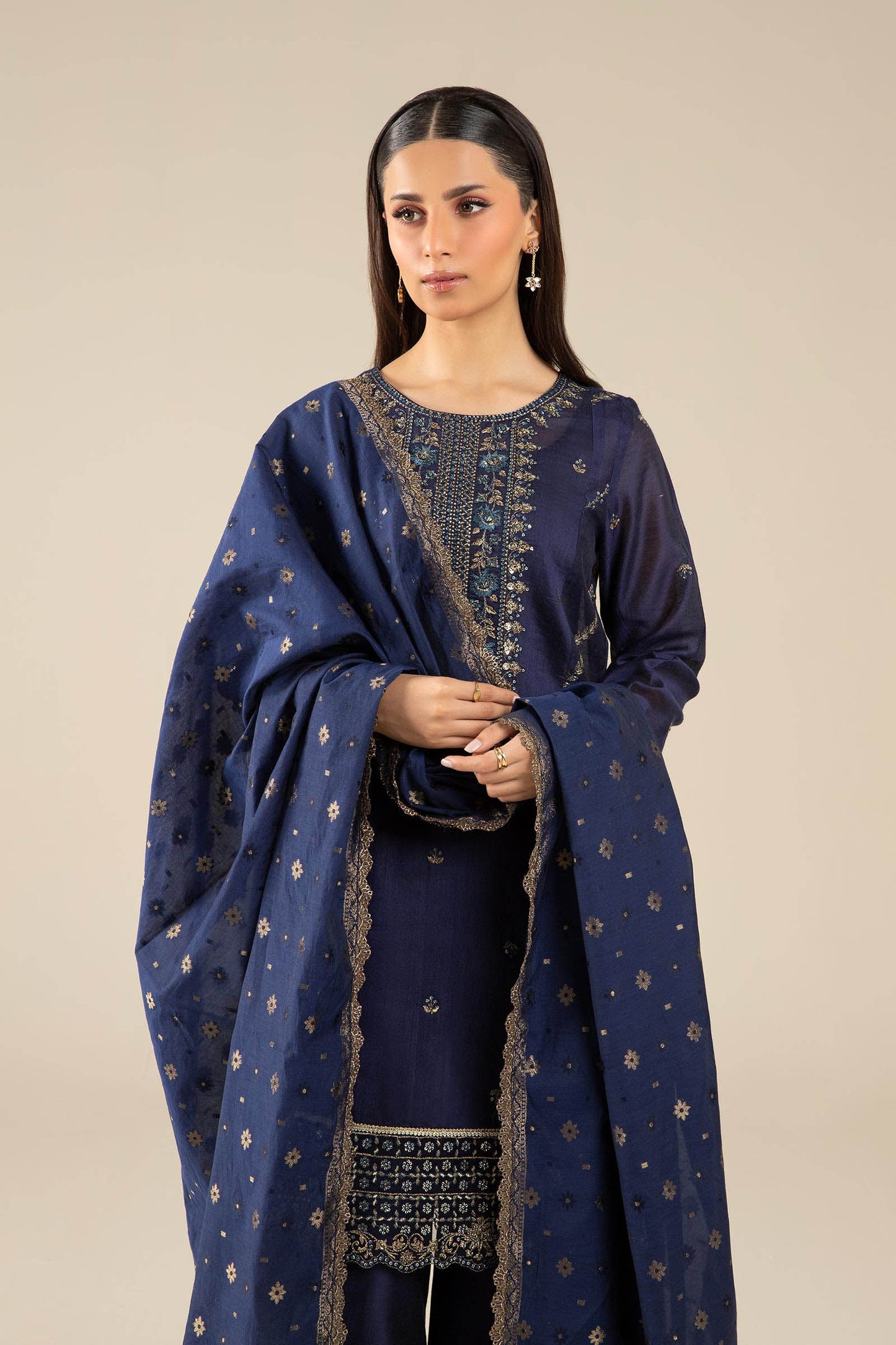 3 Pc Embroidered Two Tone Silk Suit