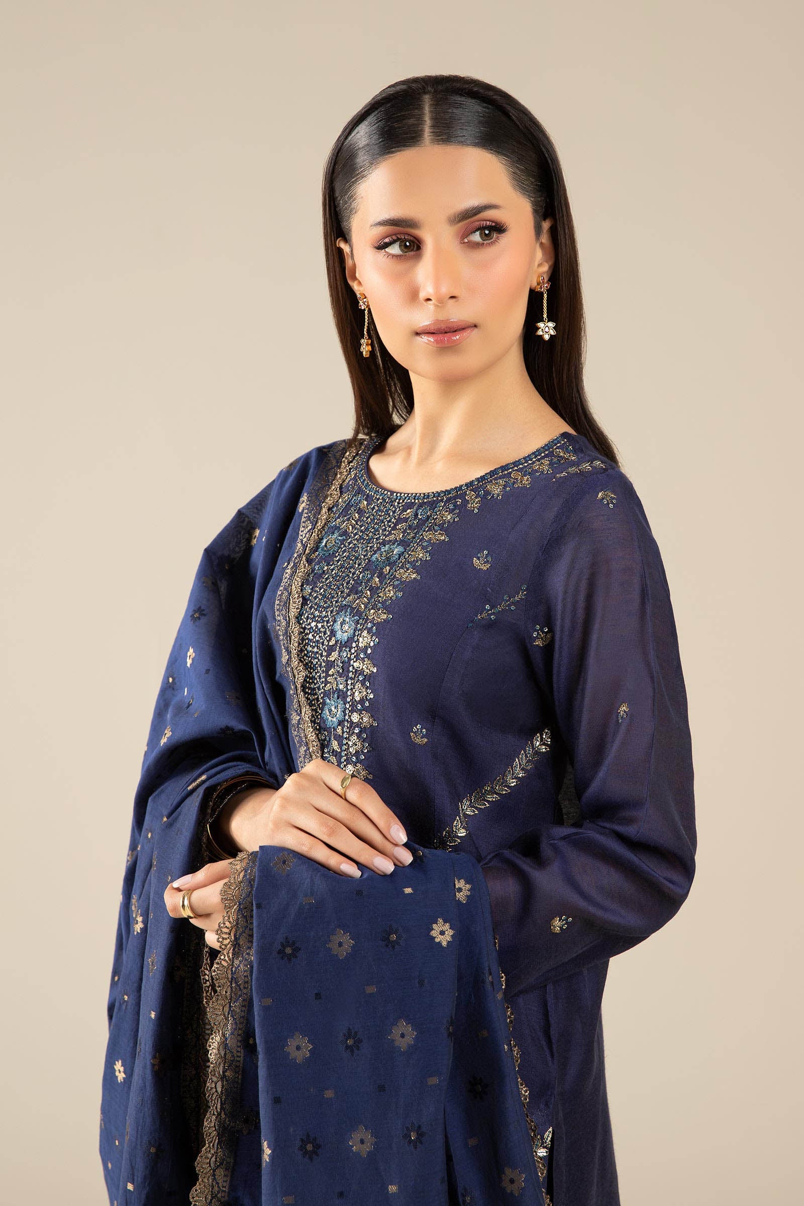 3 Pc Embroidered Two Tone Silk Suit