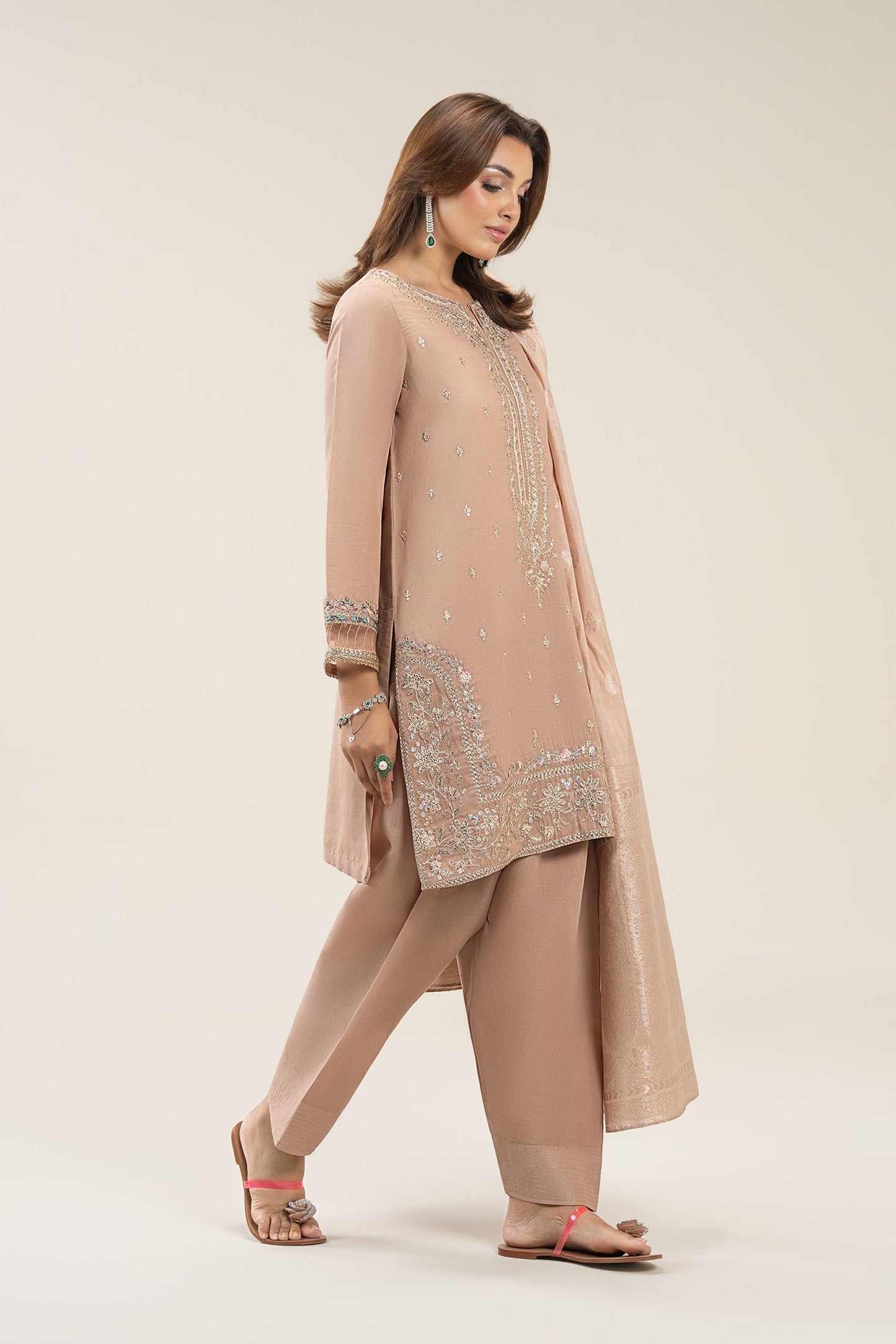 3 Pc Embroidered Shimmer Silk Suit