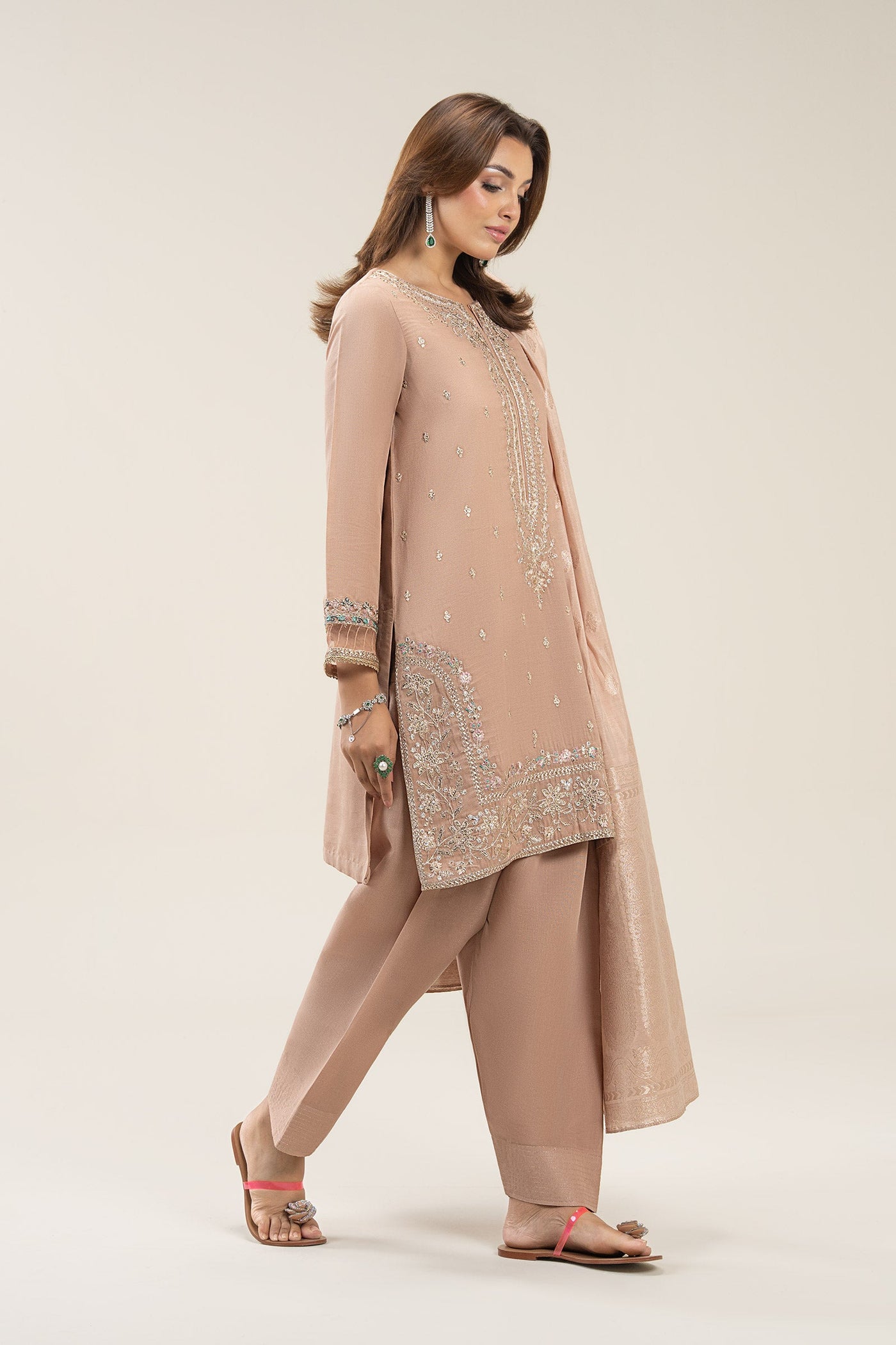 3 Pc Embroidered Shimmer Silk Suit