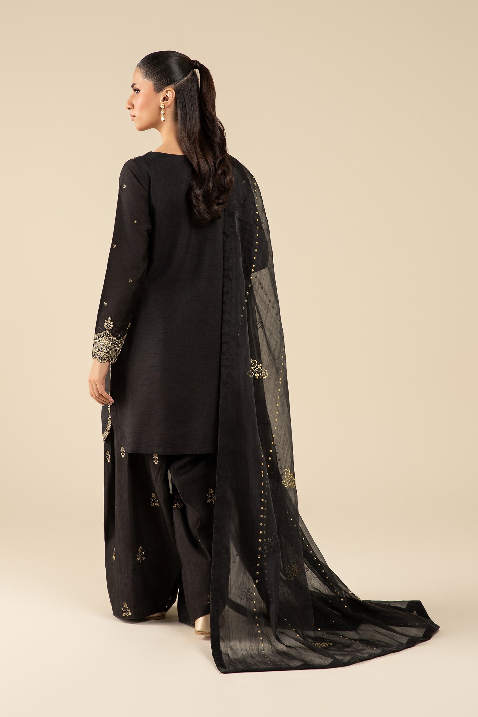 3 Pc Embroidered Raw Silk Suit