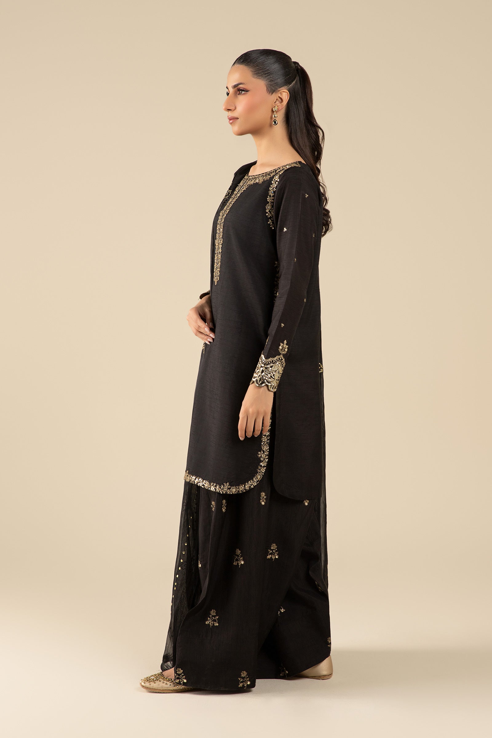 3 Pc Embroidered Raw Silk Suit
