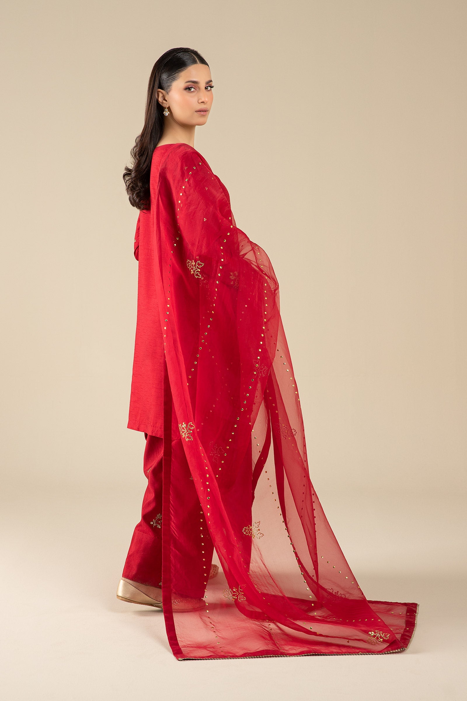 3 Pc Embroidered Raw Silk Suit