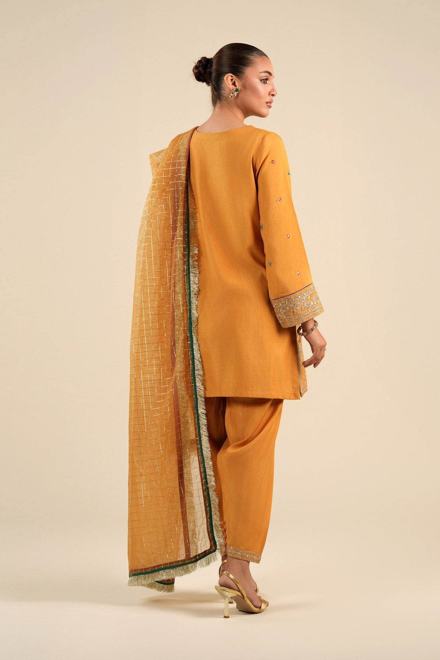 3 Pc Embroidered Raw Silk Suit