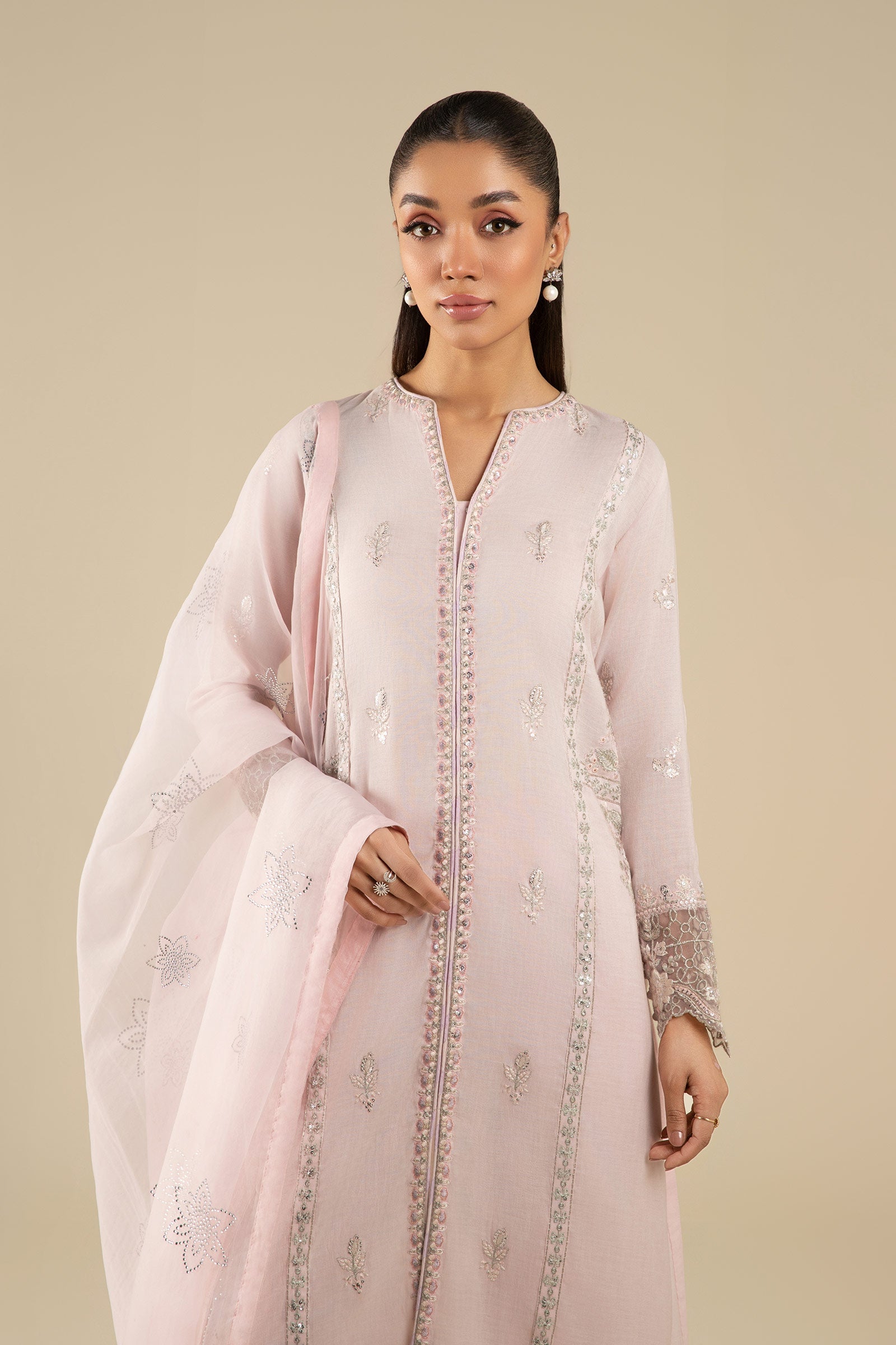 3 Pc Embroidered Shimmer Silk Suit